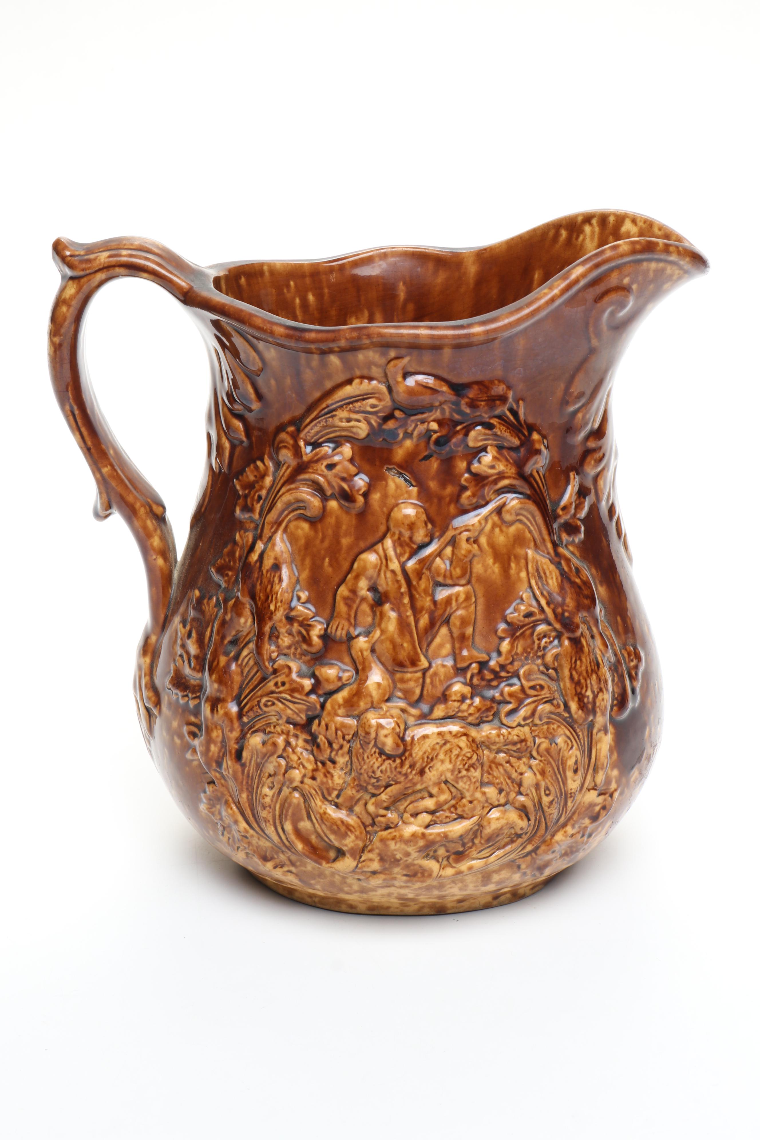 Bennington Rockingham Glaze Molded Pitcher and Bowl, Mid to Late 19th Century