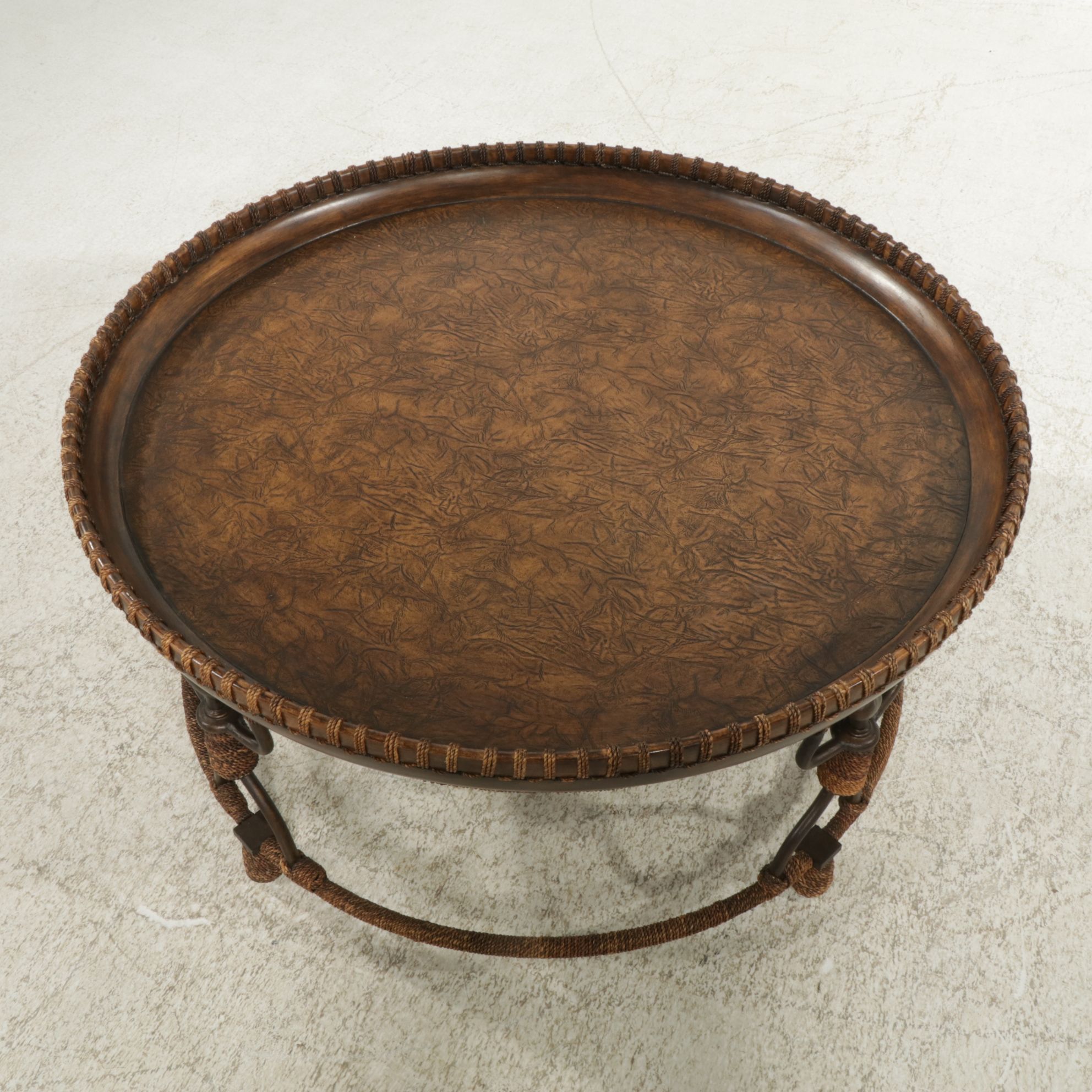 Bernhardt Figural Metal Coffee Table with Wood Top and Twine Wrapping