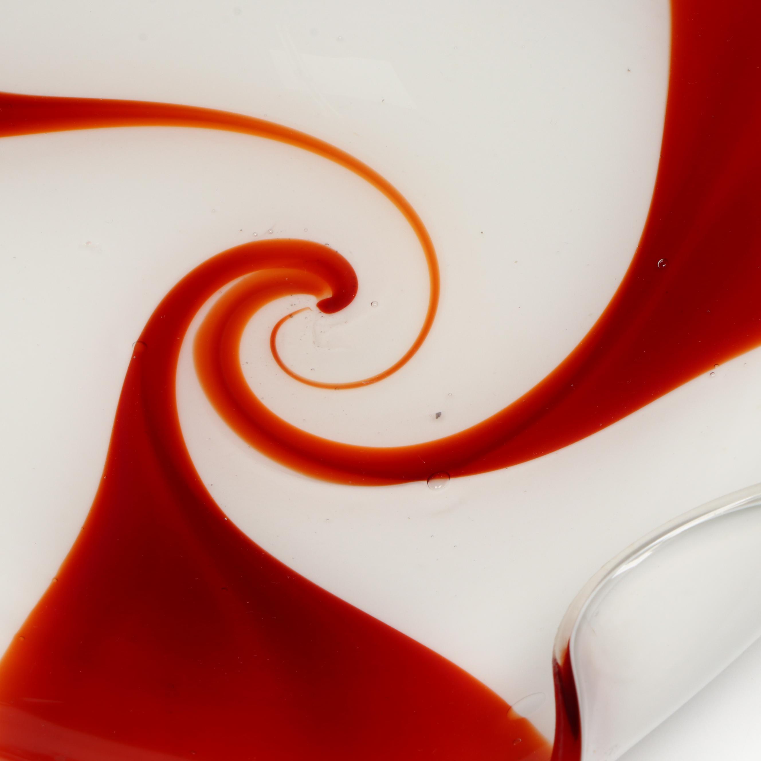 Murano Handblown Red and White Swirl Art Glass Bowl, Mid to Late 20th Century