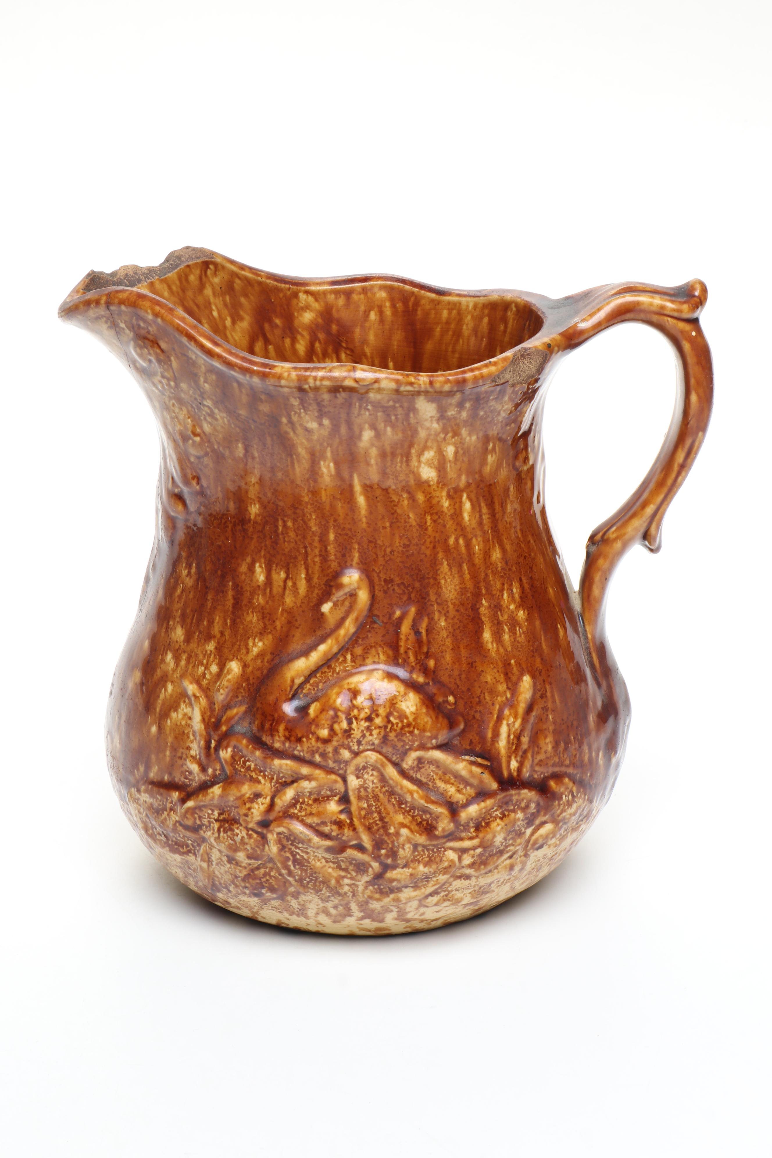Bennington Rockingham Glazed Molded Pitcher and Bowl, Mid to Late 19th Century