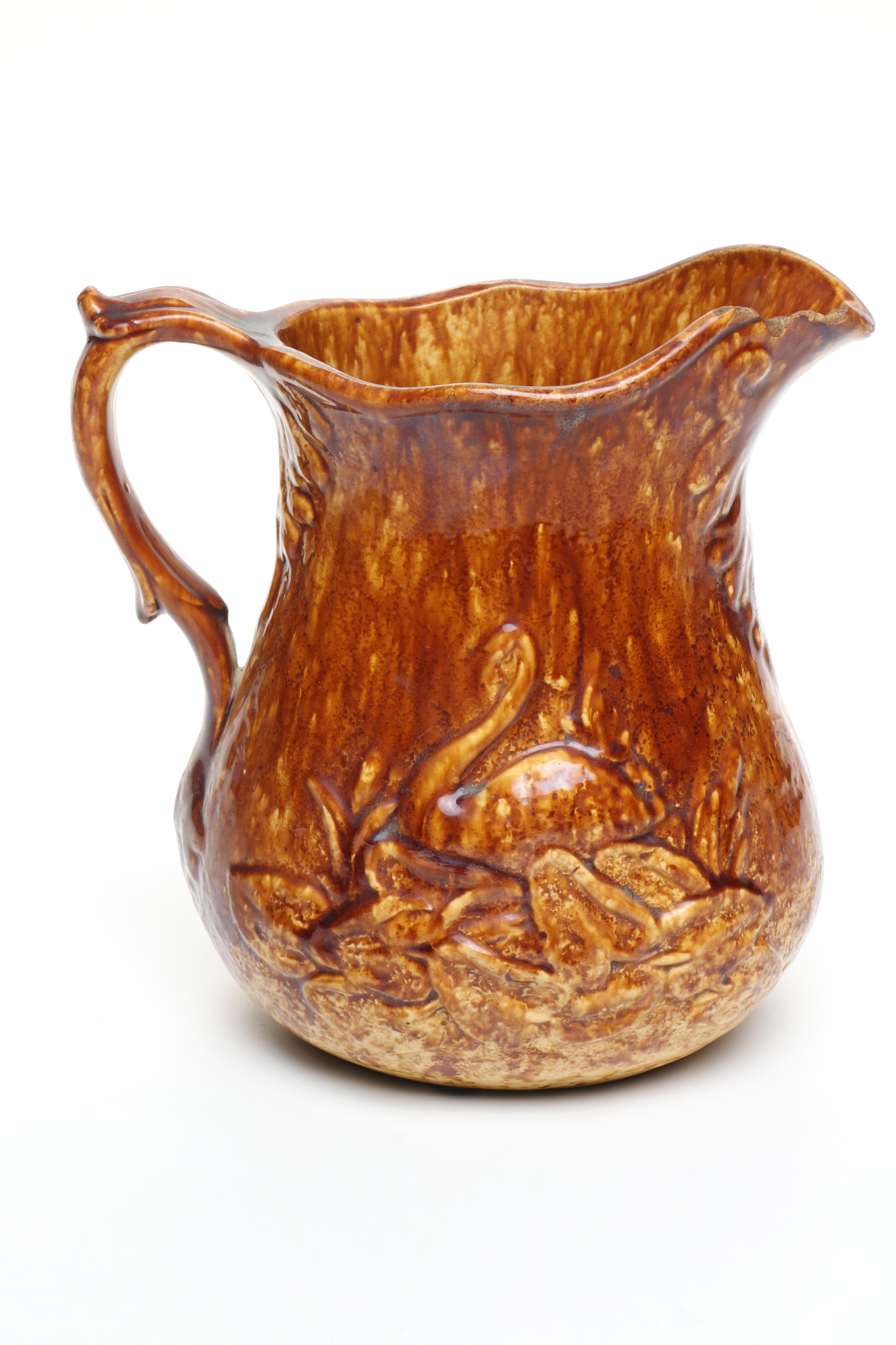 Bennington Rockingham Glazed Molded Pitcher and Bowl, Mid to Late 19th Century