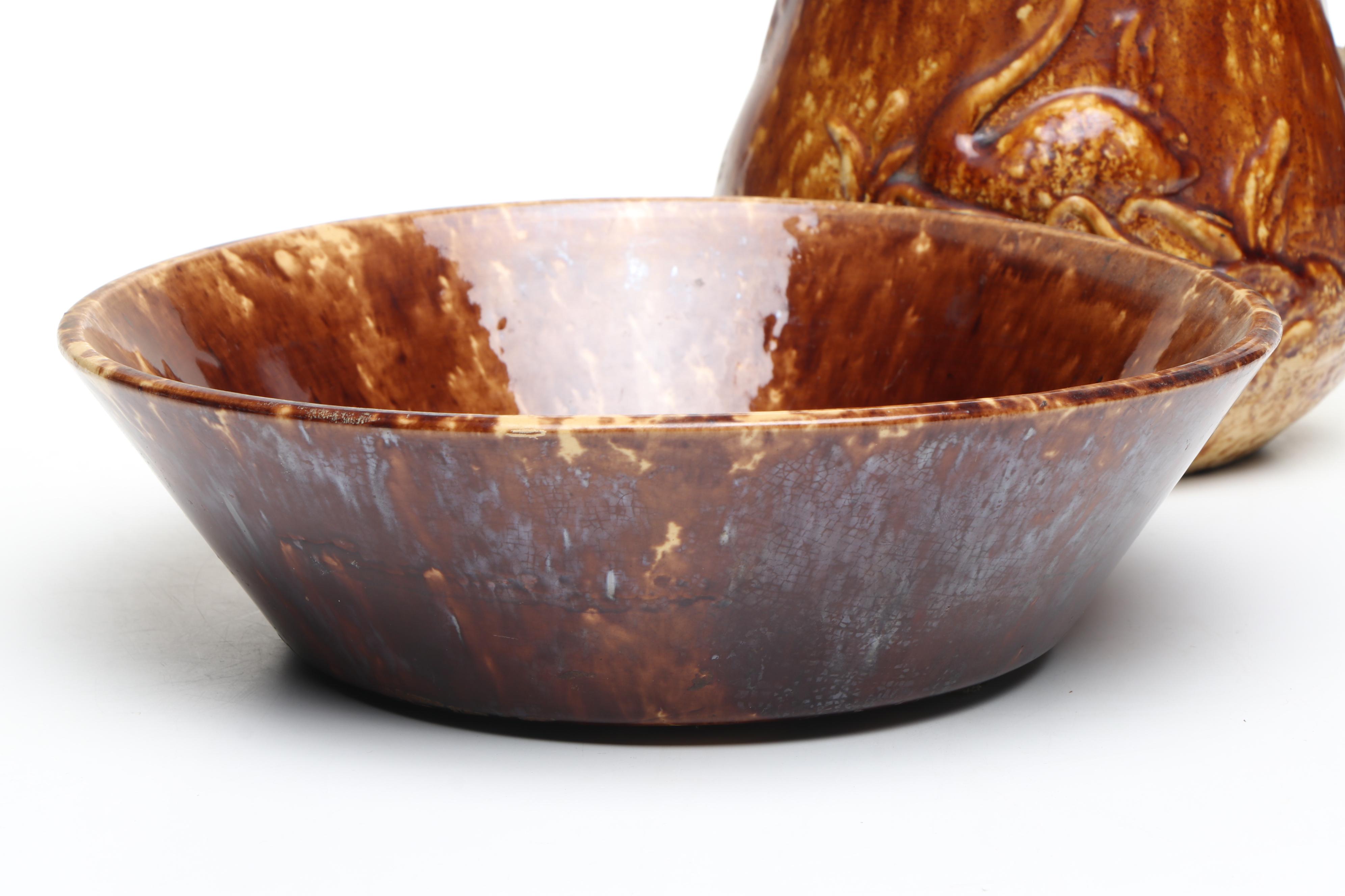 Bennington Rockingham Glazed Molded Pitcher and Bowl, Mid to Late 19th Century