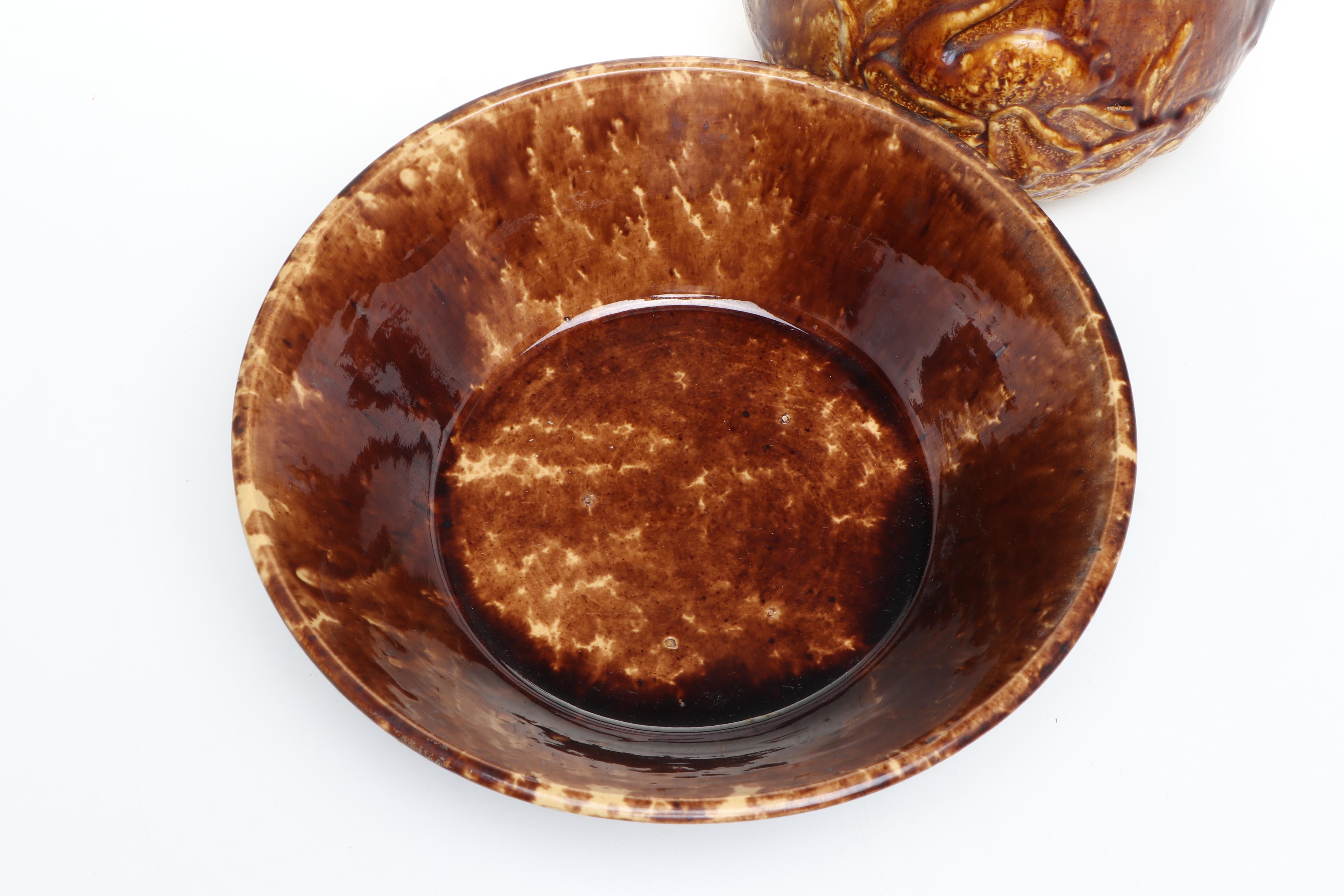 Bennington Rockingham Glazed Molded Pitcher and Bowl, Mid to Late 19th Century