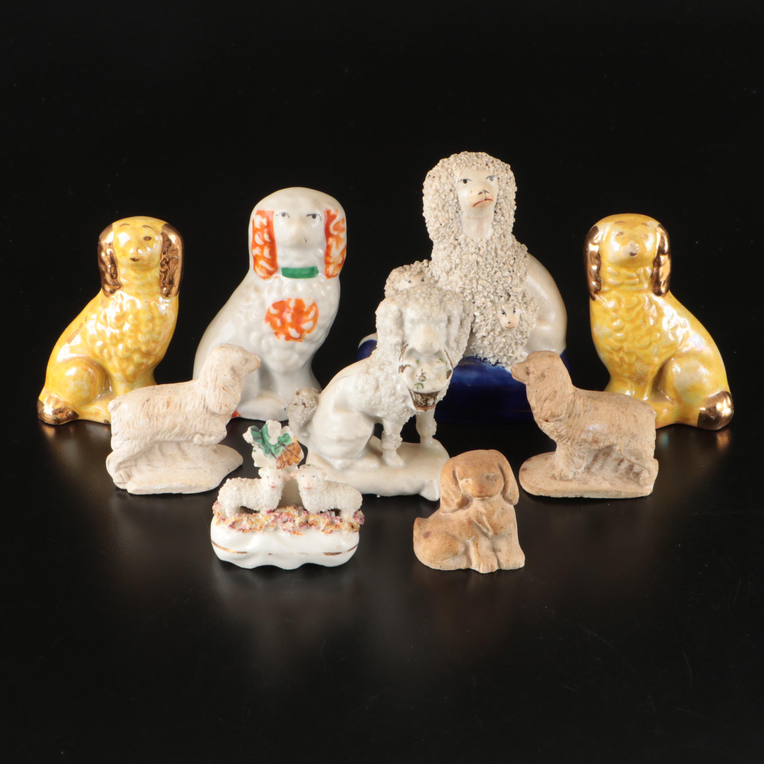 Confetti Poodles with Staffordshire and Other Animals Figurines
