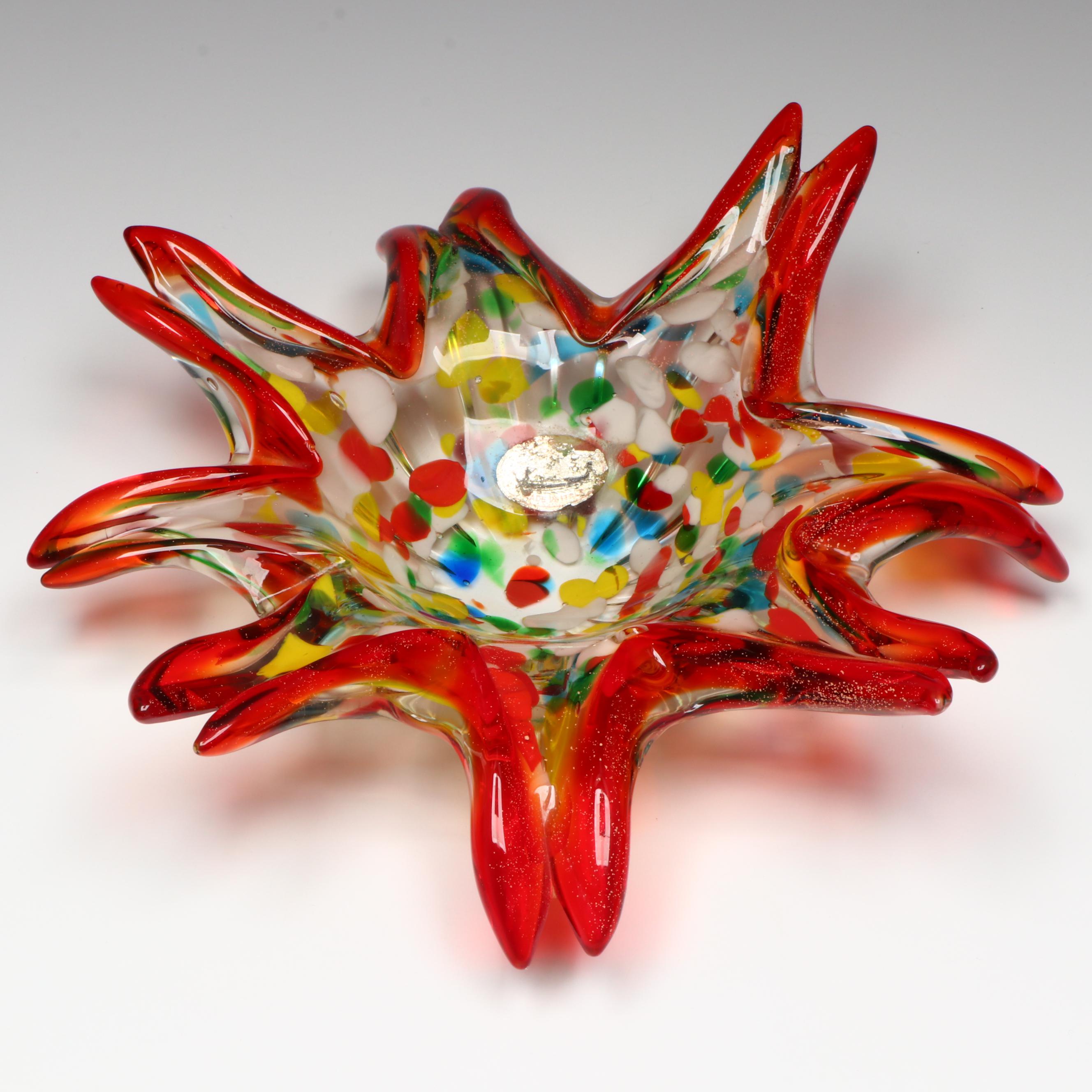 Murano Blown Multicolor Confetti Starburst Art Glass Bowl, Mid to Late 20th C.