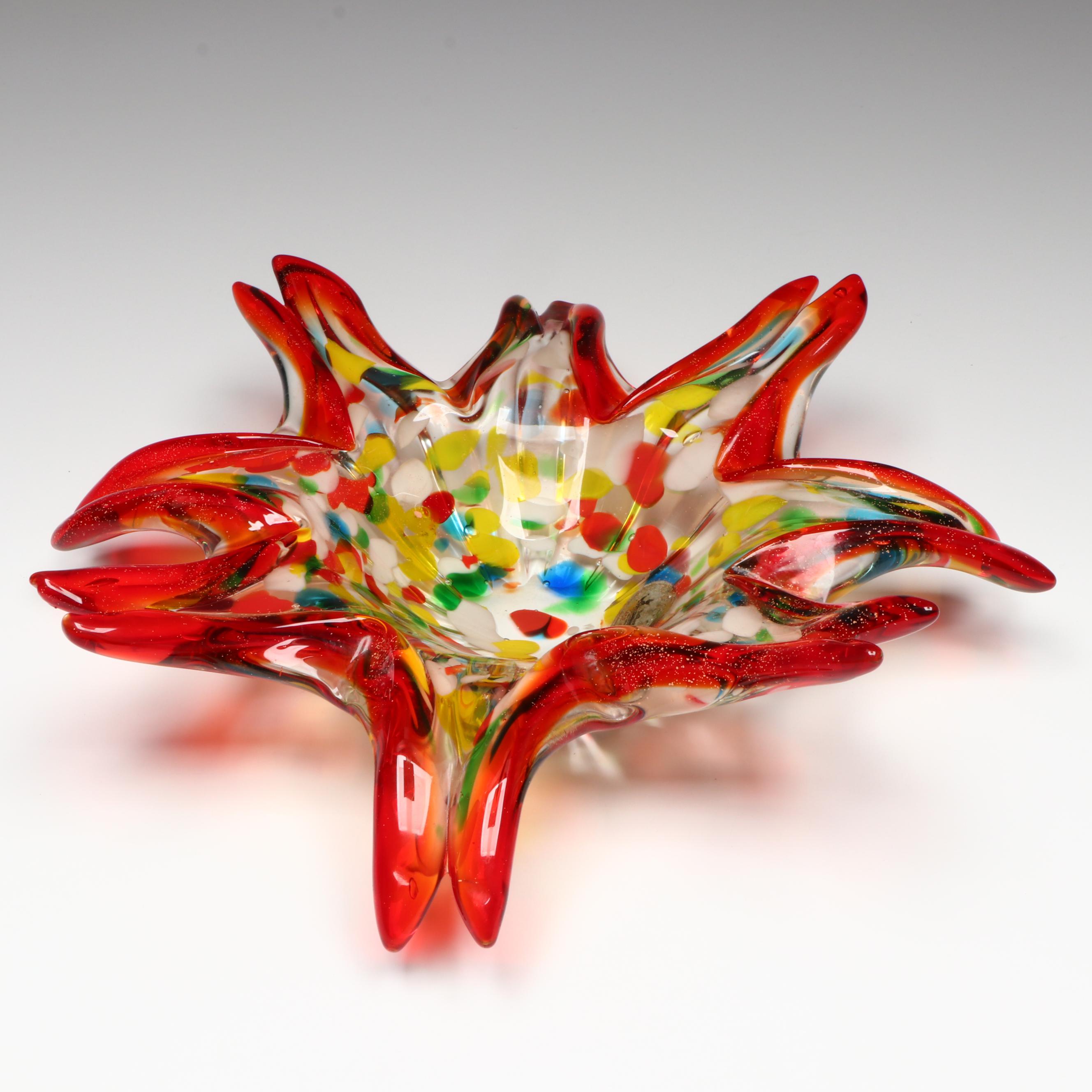 Murano Blown Multicolor Confetti Starburst Art Glass Bowl, Mid to Late 20th C.