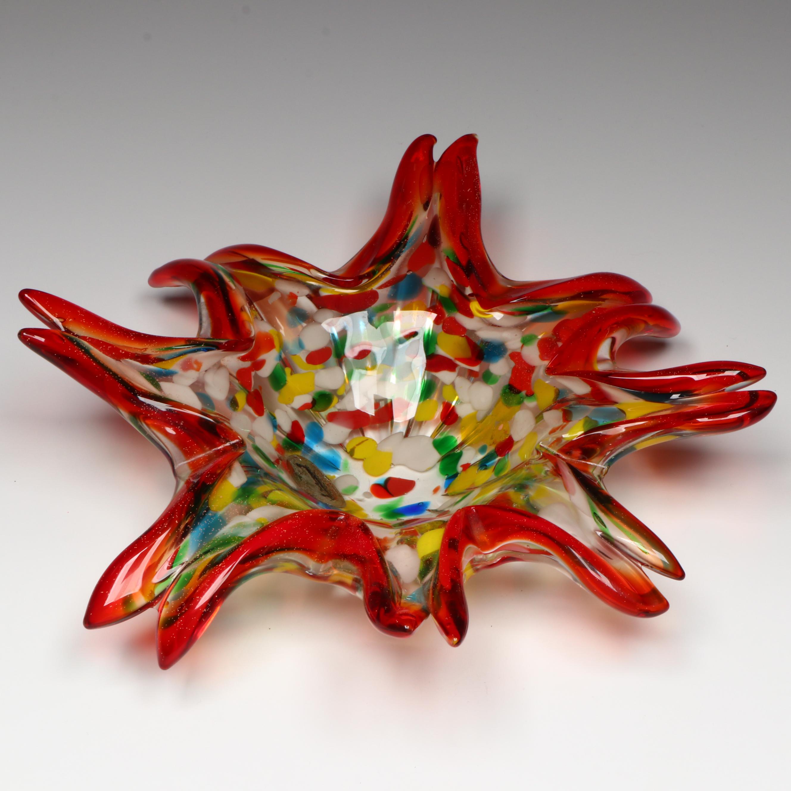 Murano Blown Multicolor Confetti Starburst Art Glass Bowl, Mid to Late 20th C.
