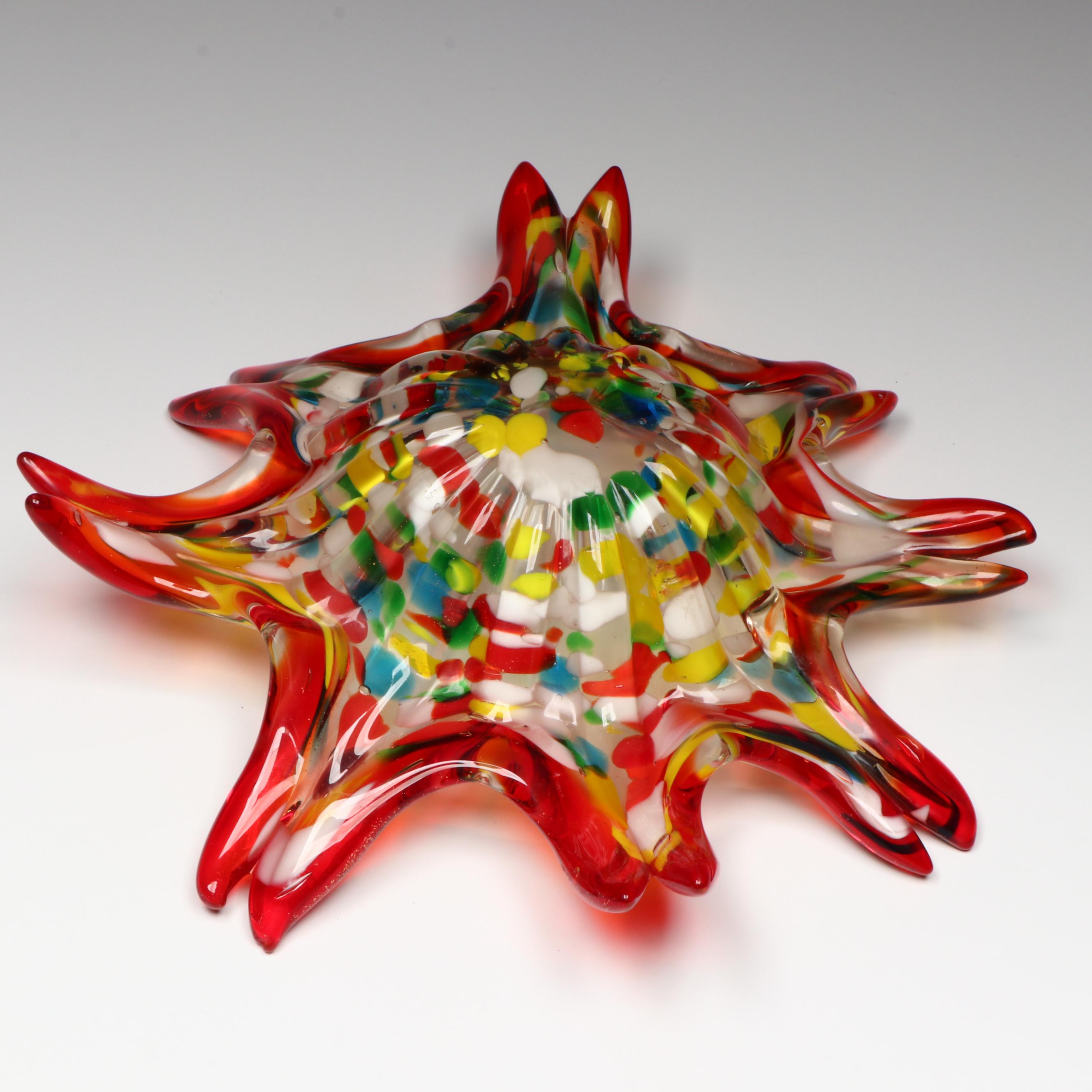 Murano Blown Multicolor Confetti Starburst Art Glass Bowl, Mid to Late 20th C.