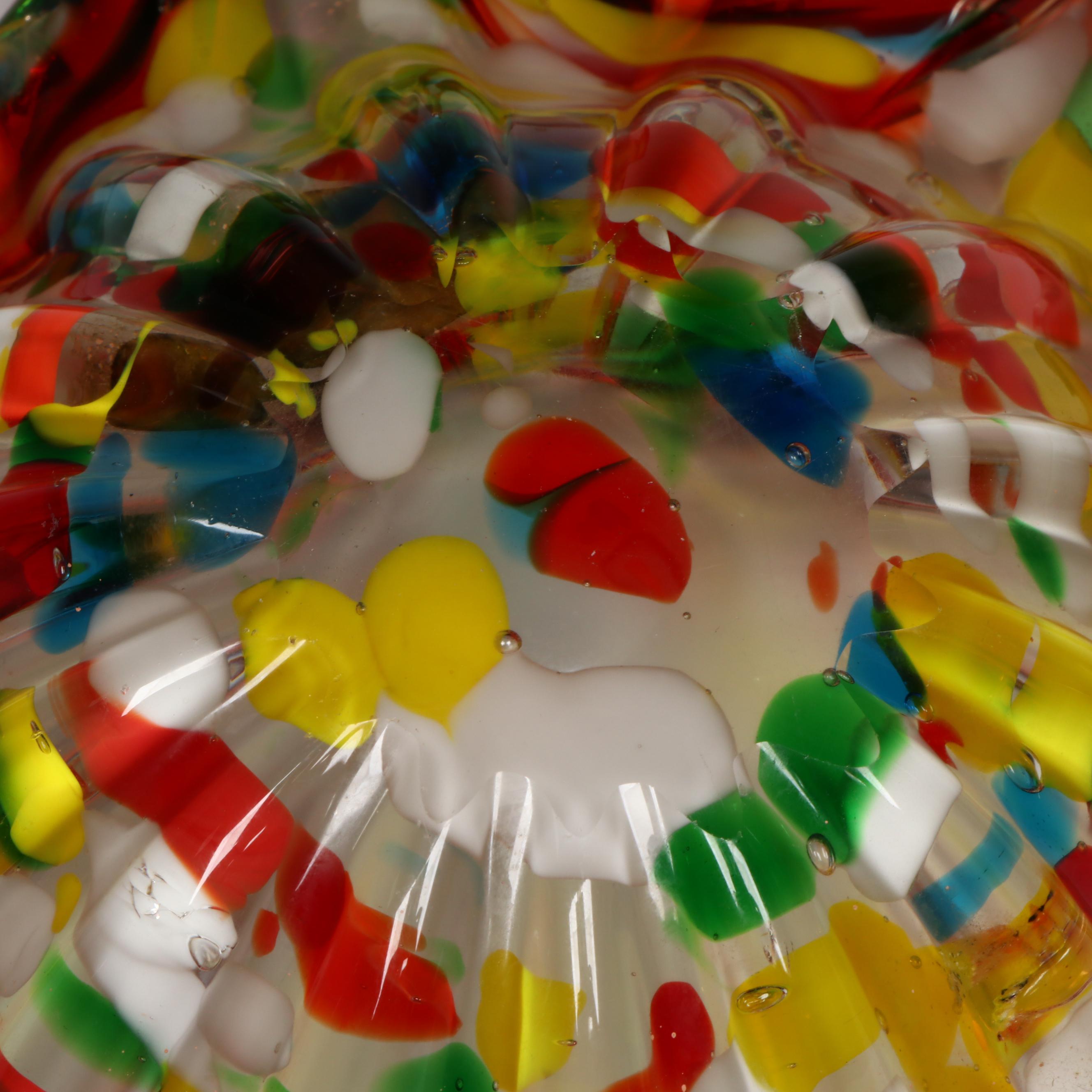 Murano Blown Multicolor Confetti Starburst Art Glass Bowl, Mid to Late 20th C.
