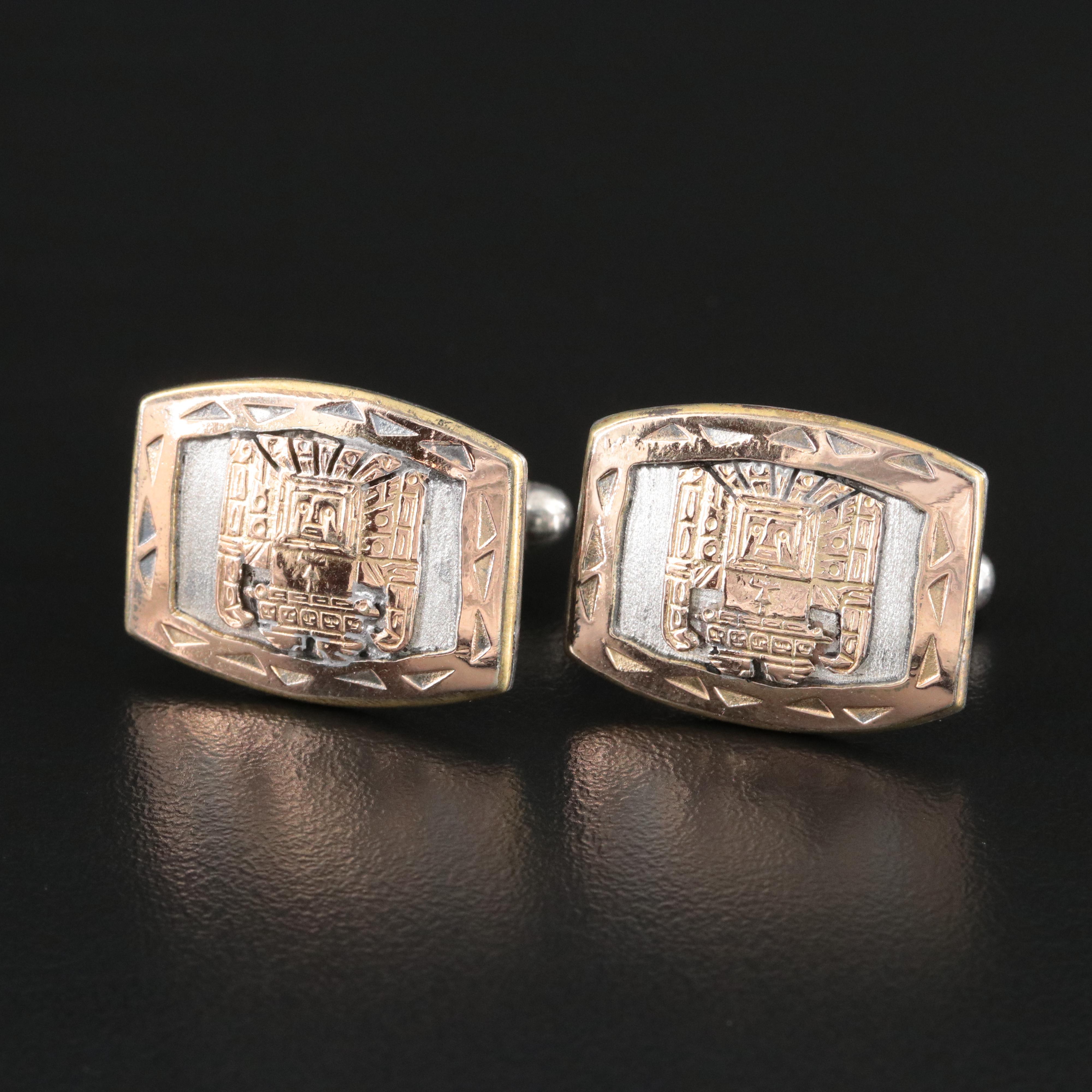 Vintage Old Cuzco Sterling Cufflinks with 18K Accent
