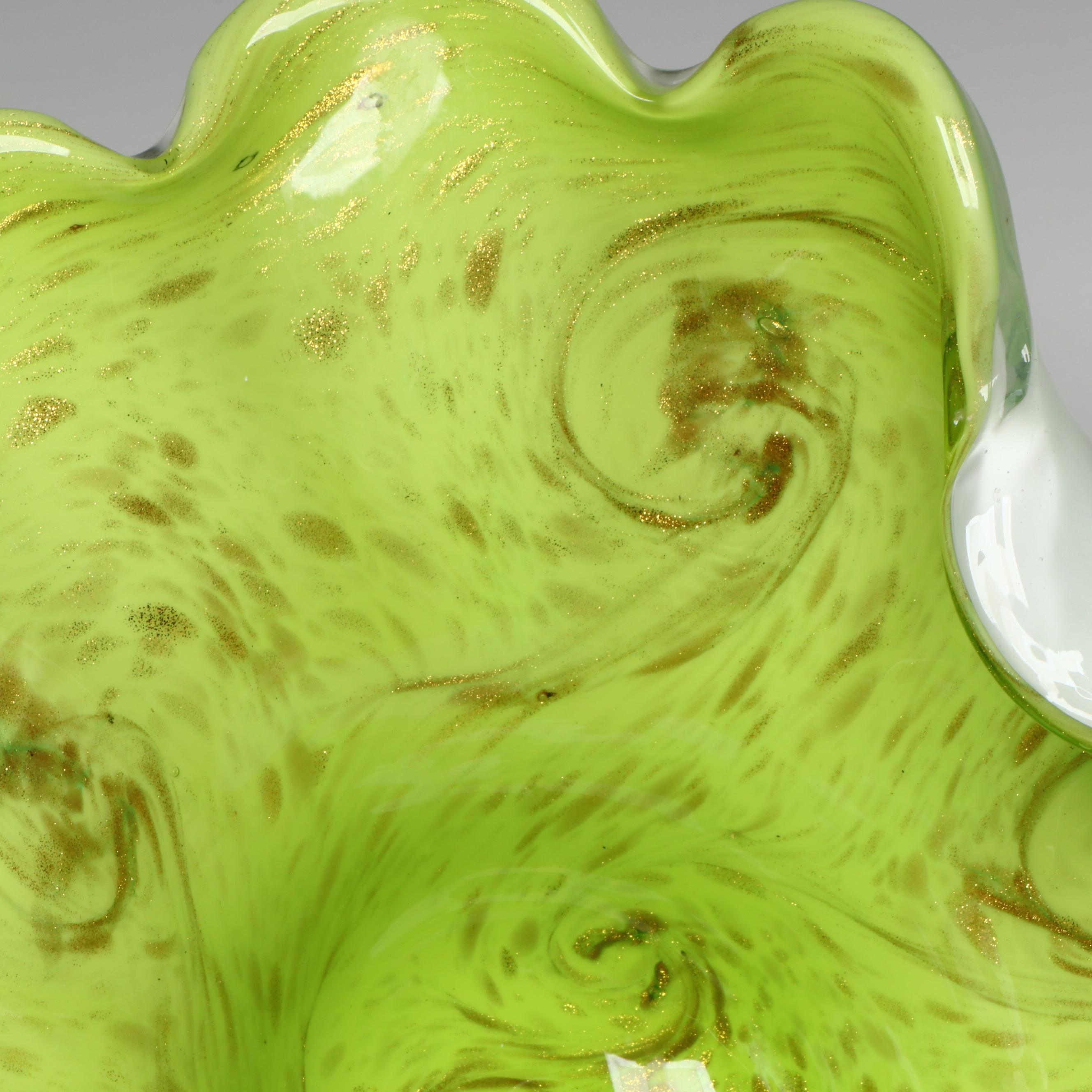 Murano Blown Chartreuse and Aventurine Cased Art Glass Bowl, Mid to Late 20th C.