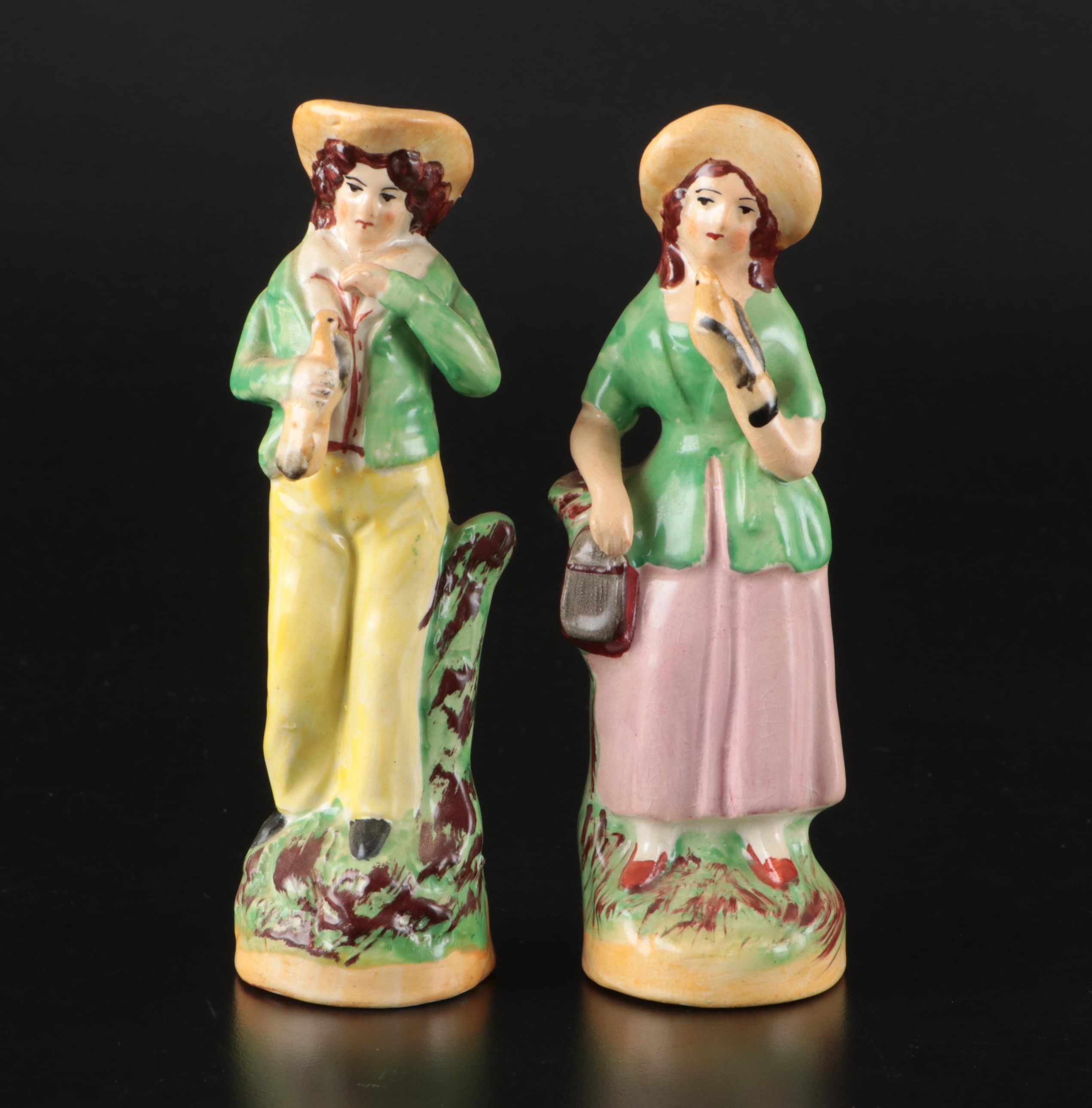 Staffordshire Fishmonger Flatback with William Kent Boy and Girl Figurines