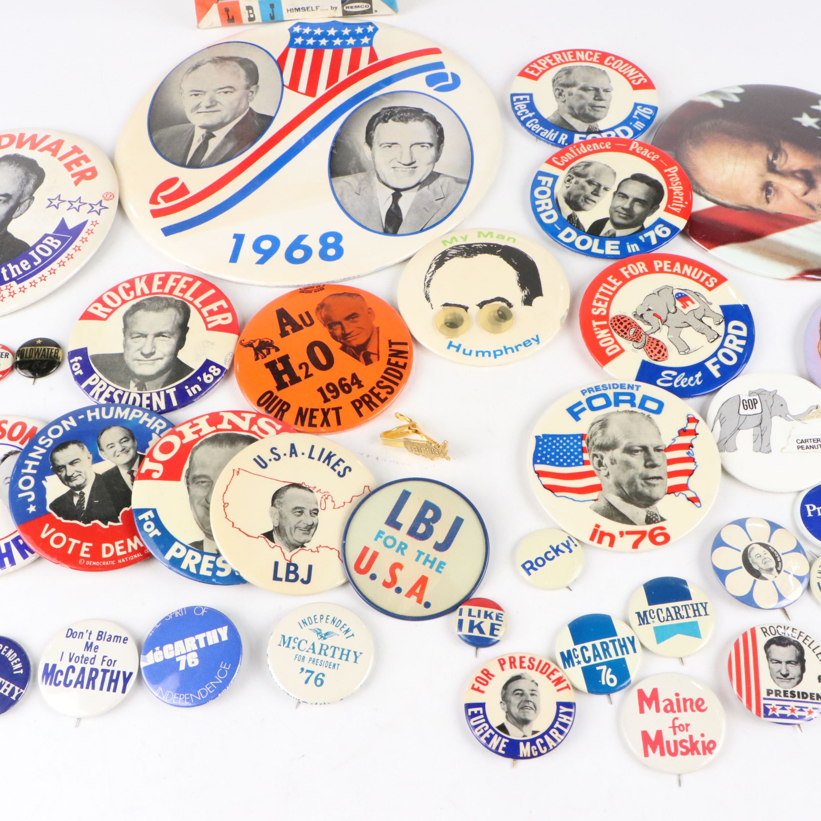 Hubert Humphrey with Other Pinbacks and Lyndon B. Johnson Bobblehead