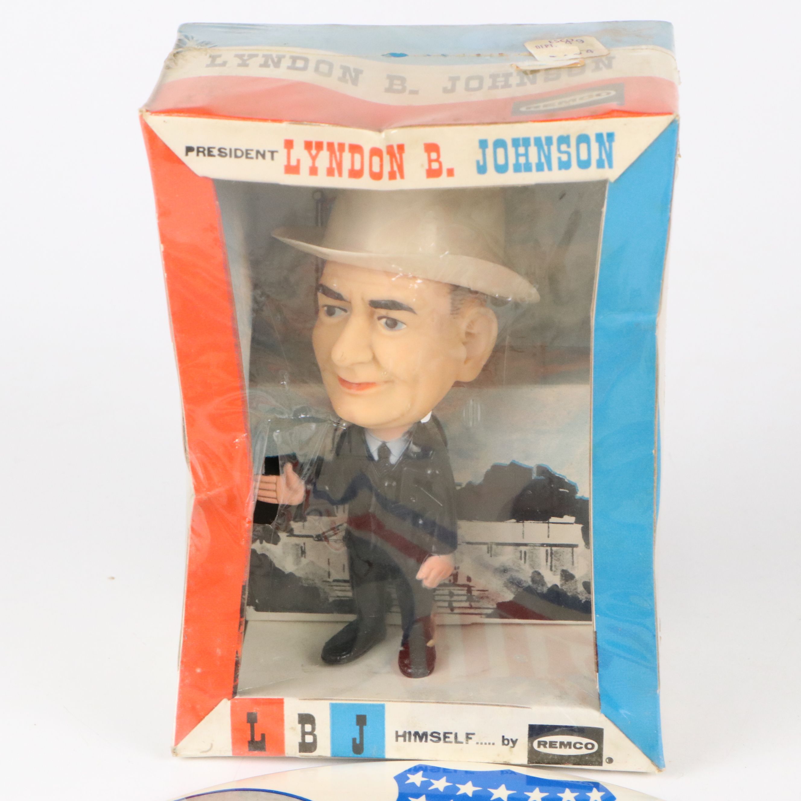 Hubert Humphrey with Other Pinbacks and Lyndon B. Johnson Bobblehead