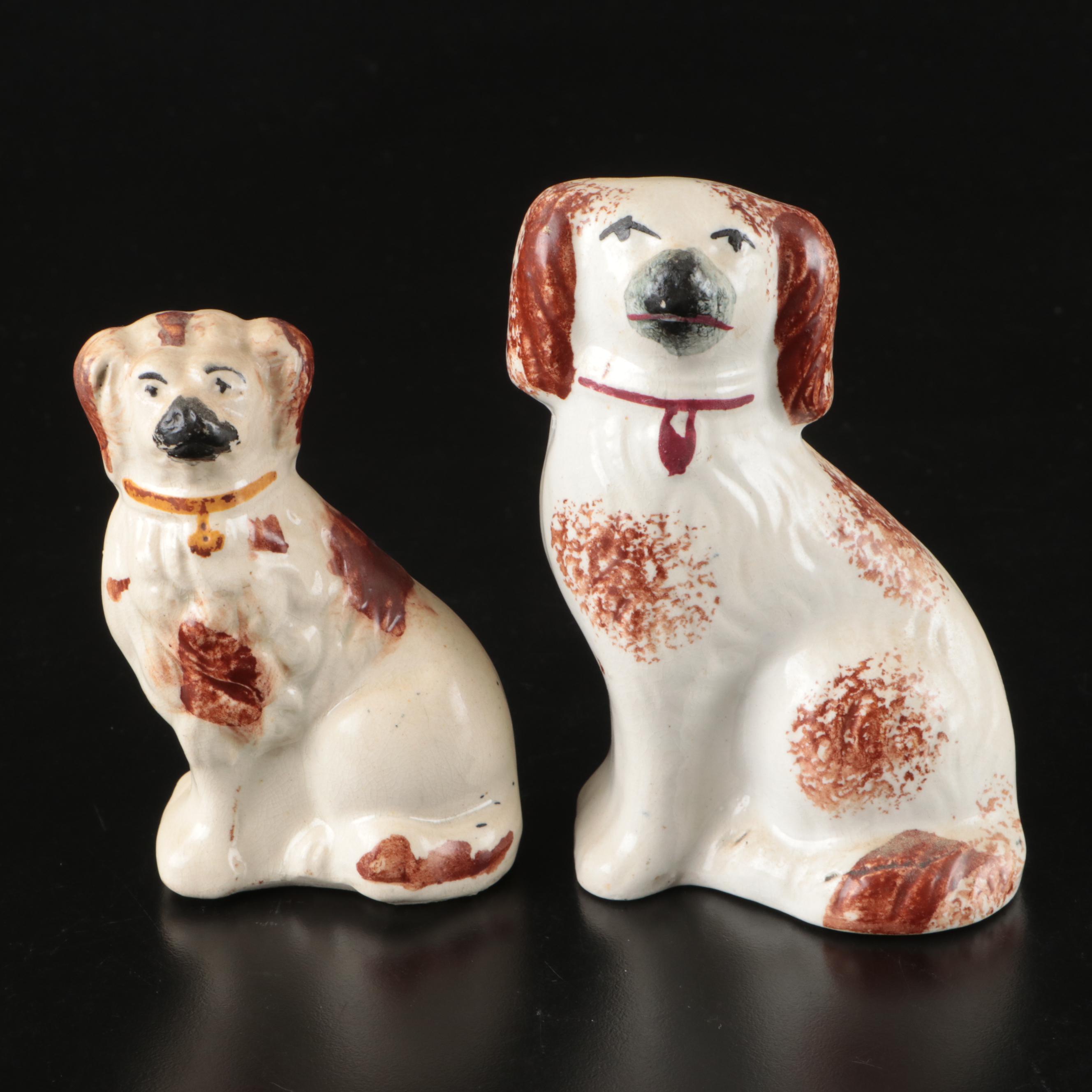 Staffordshire and Victorian Spaniels and Cat Figurines, Mid to Late 19th Century