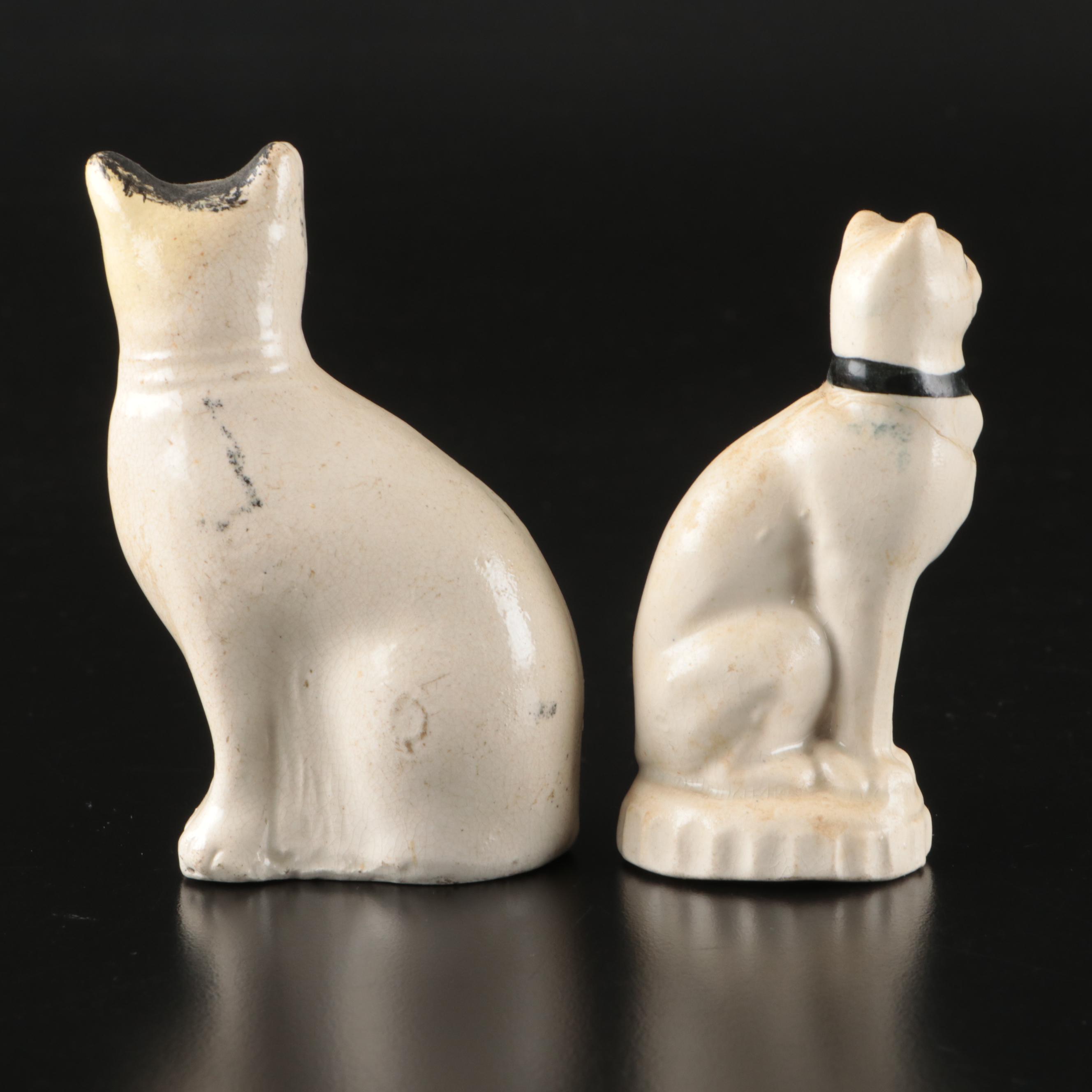 Staffordshire and Victorian Spaniels and Cat Figurines, Mid to Late 19th Century