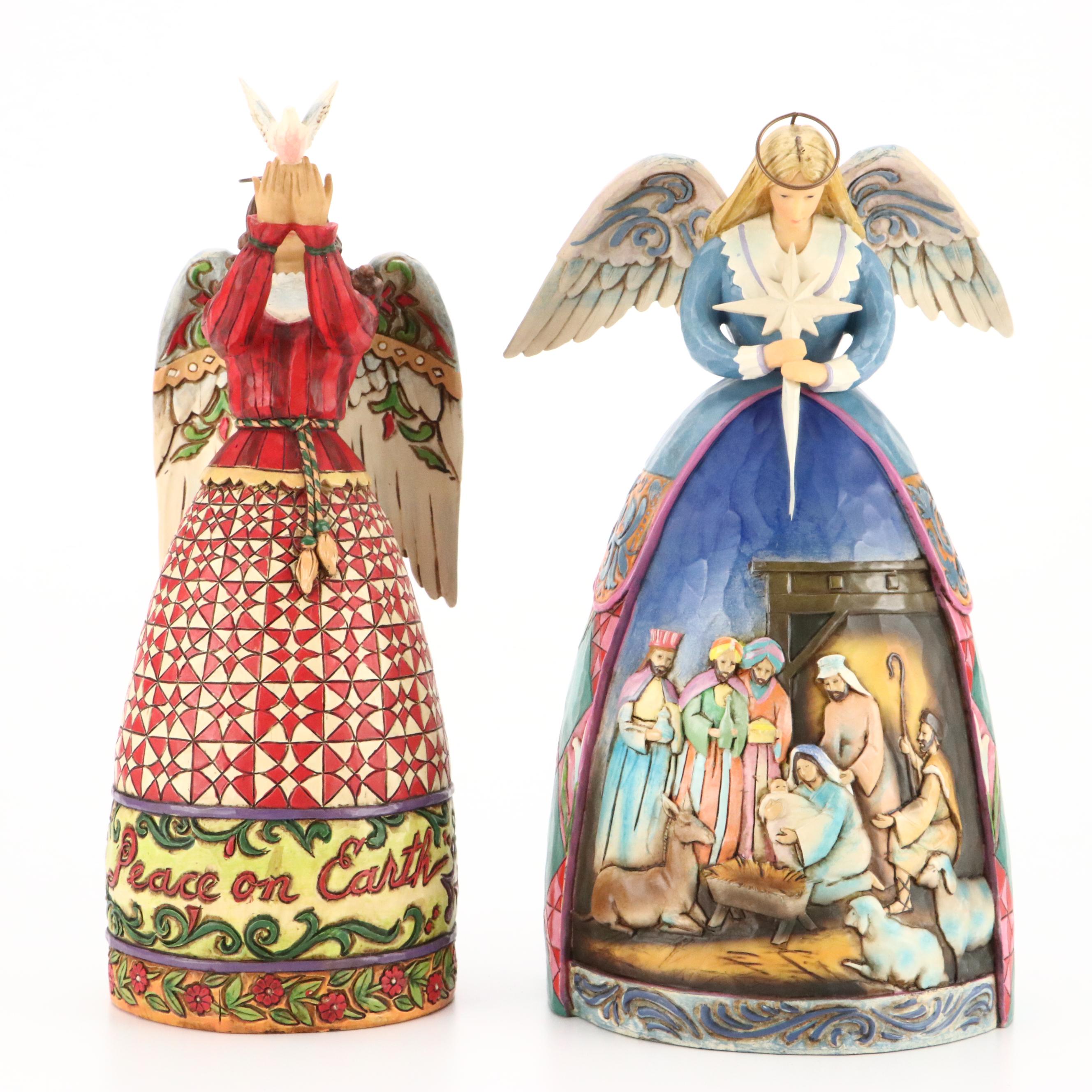 Jim Shore Resin Angel Figurines with Fitz & Floyd Mug and Cardinal Shakers