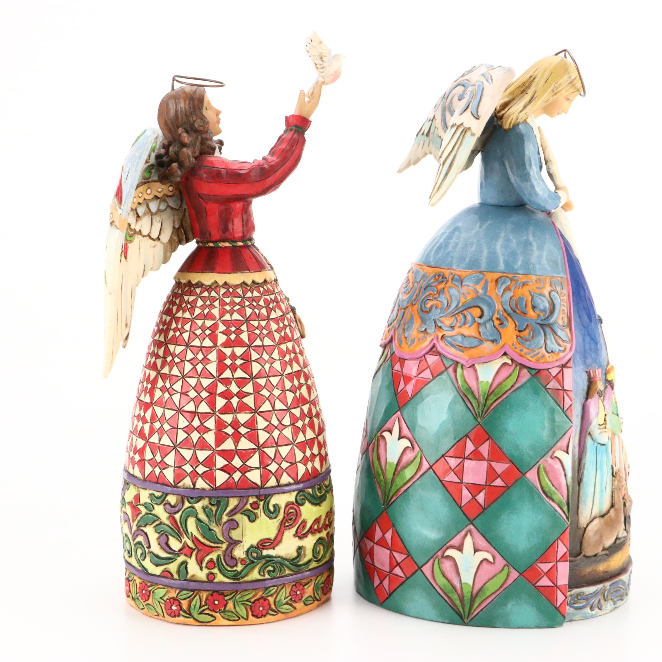 Jim Shore Resin Angel Figurines with Fitz & Floyd Mug and Cardinal Shakers