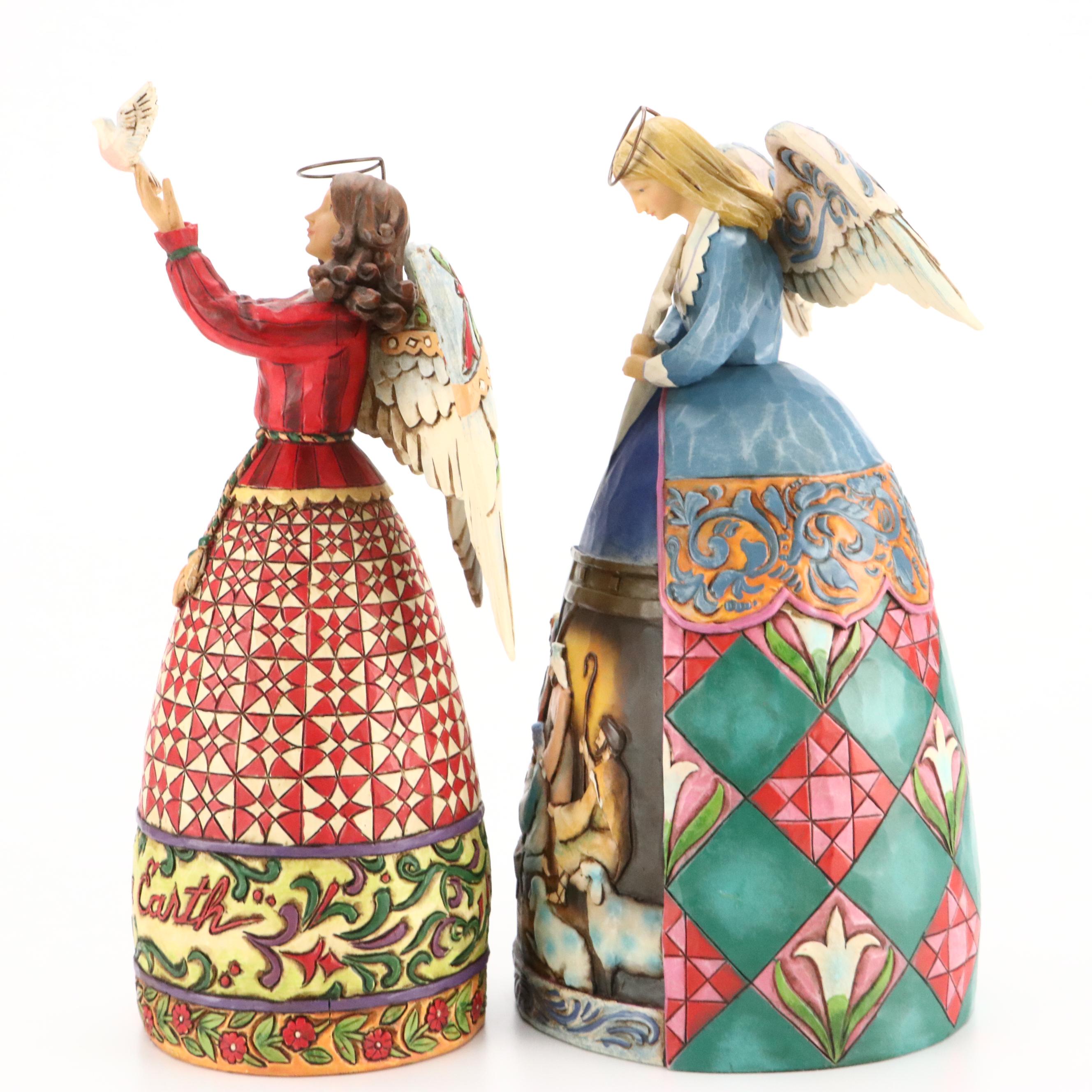 Jim Shore Resin Angel Figurines with Fitz & Floyd Mug and Cardinal Shakers