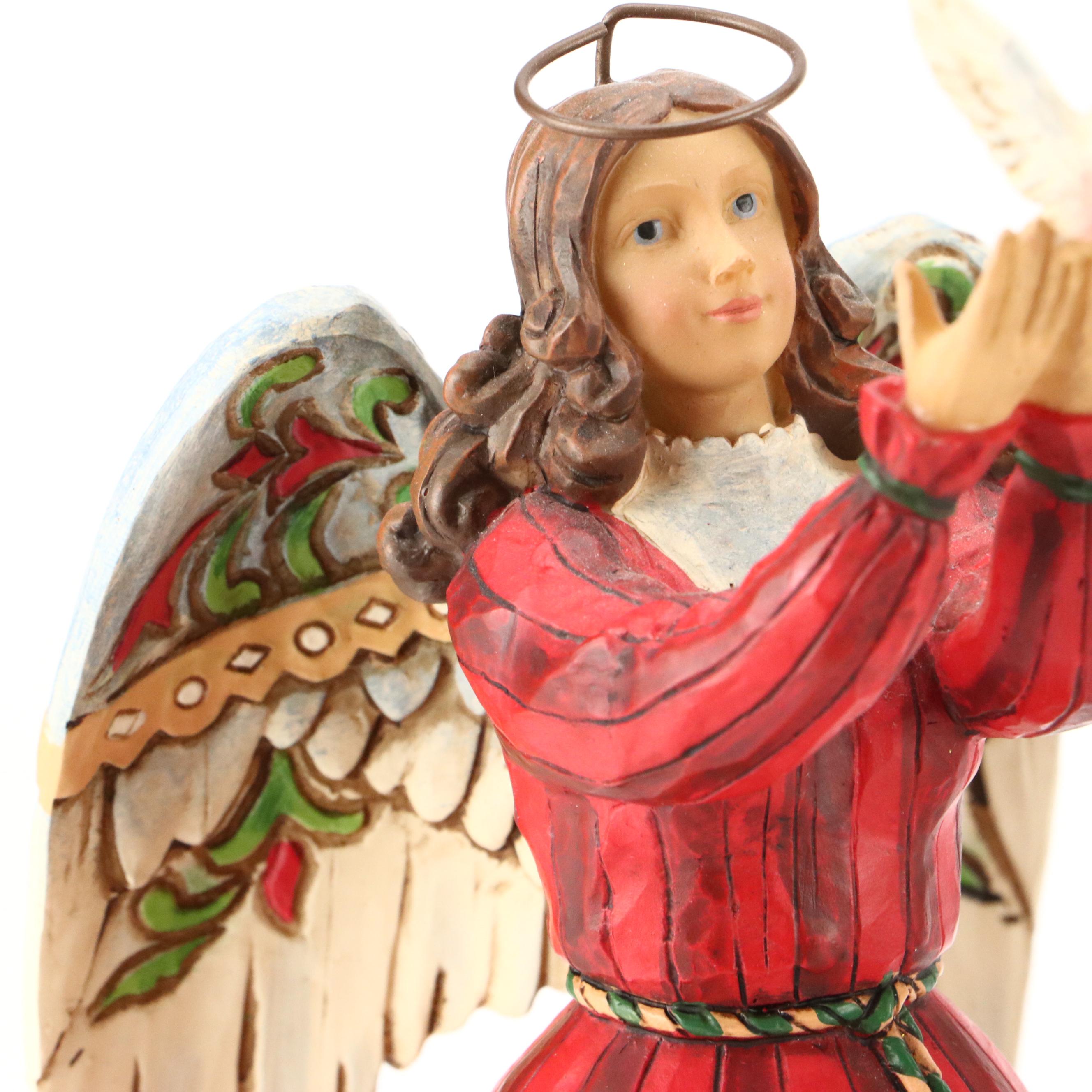 Jim Shore Resin Angel Figurines with Fitz & Floyd Mug and Cardinal Shakers