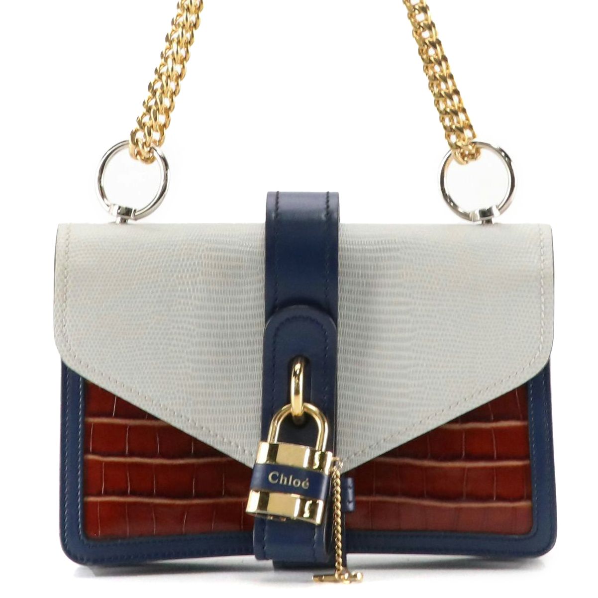 Chloé Aby Lock Chain Strap Bag in Croc Embossed, Lizard and Calfskin Leathers