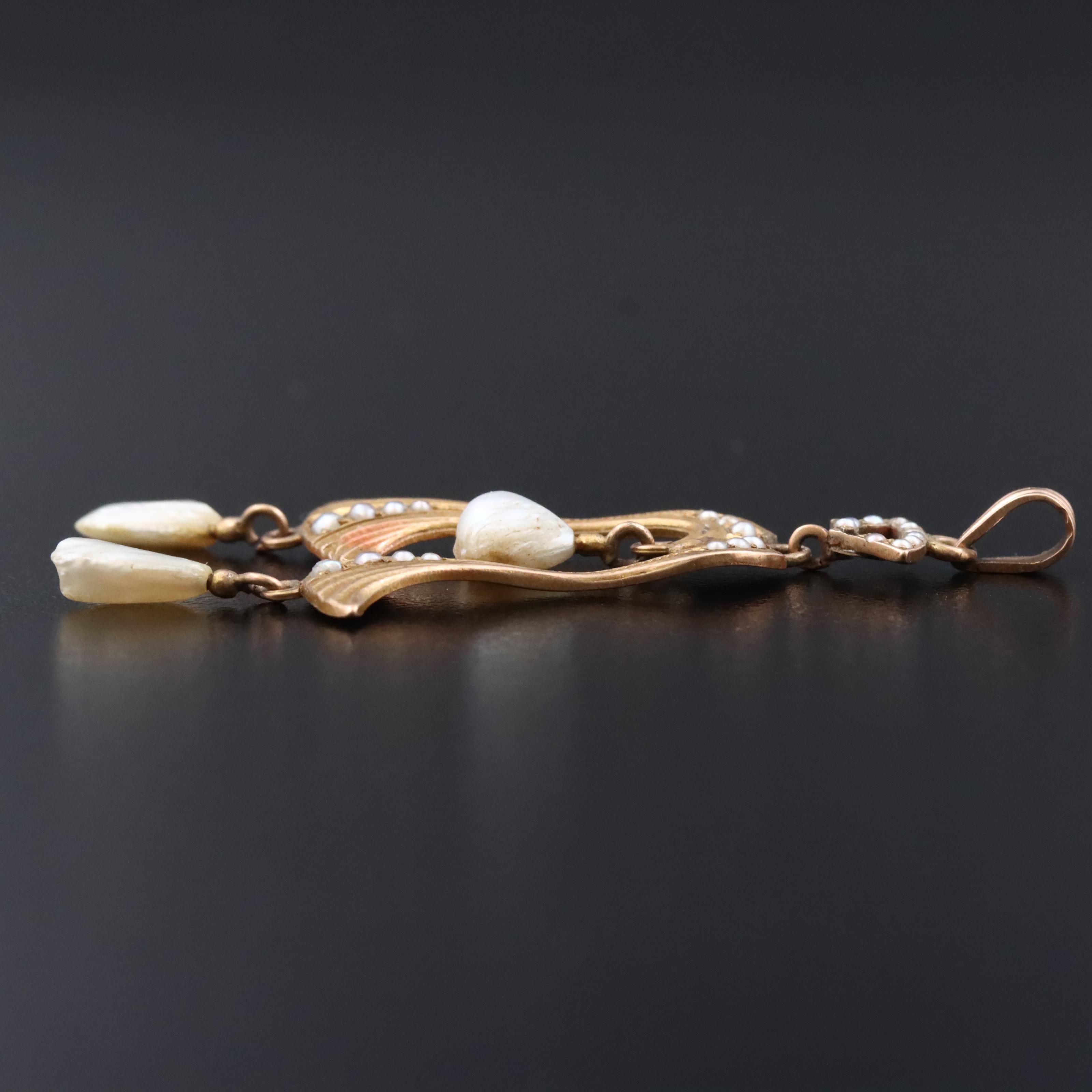 Art Nouveau 10K Seed Pearl Pendant