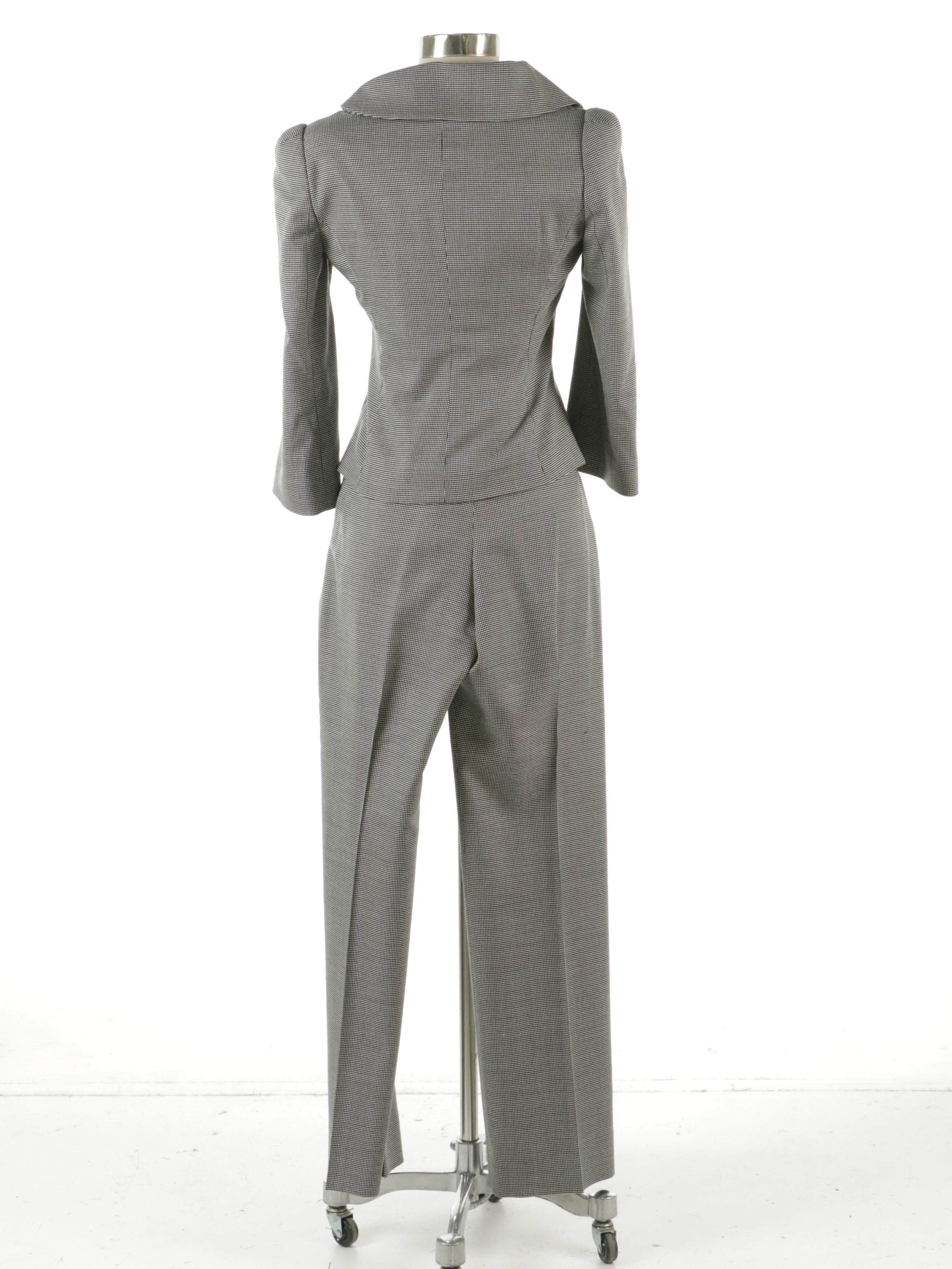 Armani Collezioni Scoop Neck Micro Dotted Wool Suit