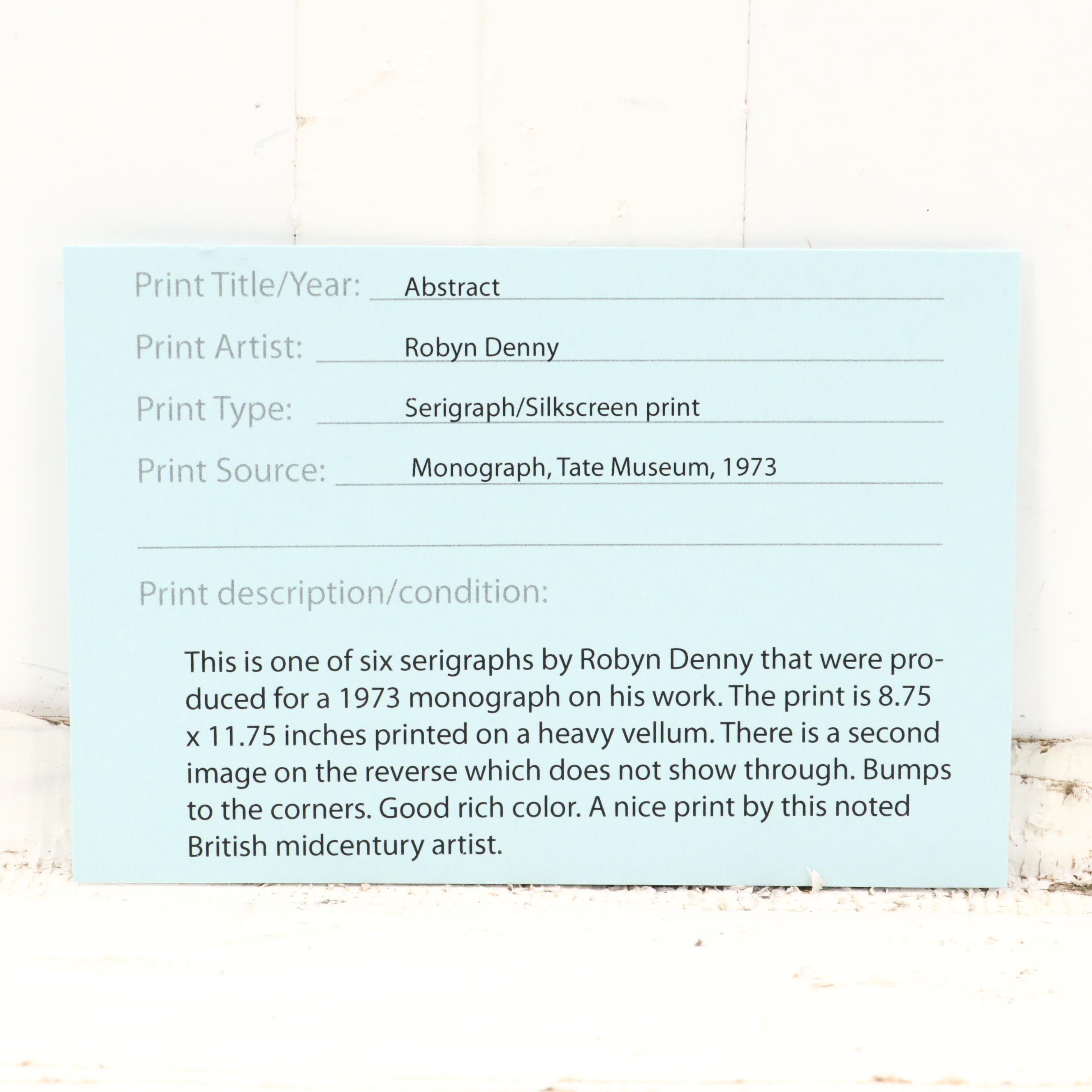 Robyn Denny Serigraph "Over Reach," 1973