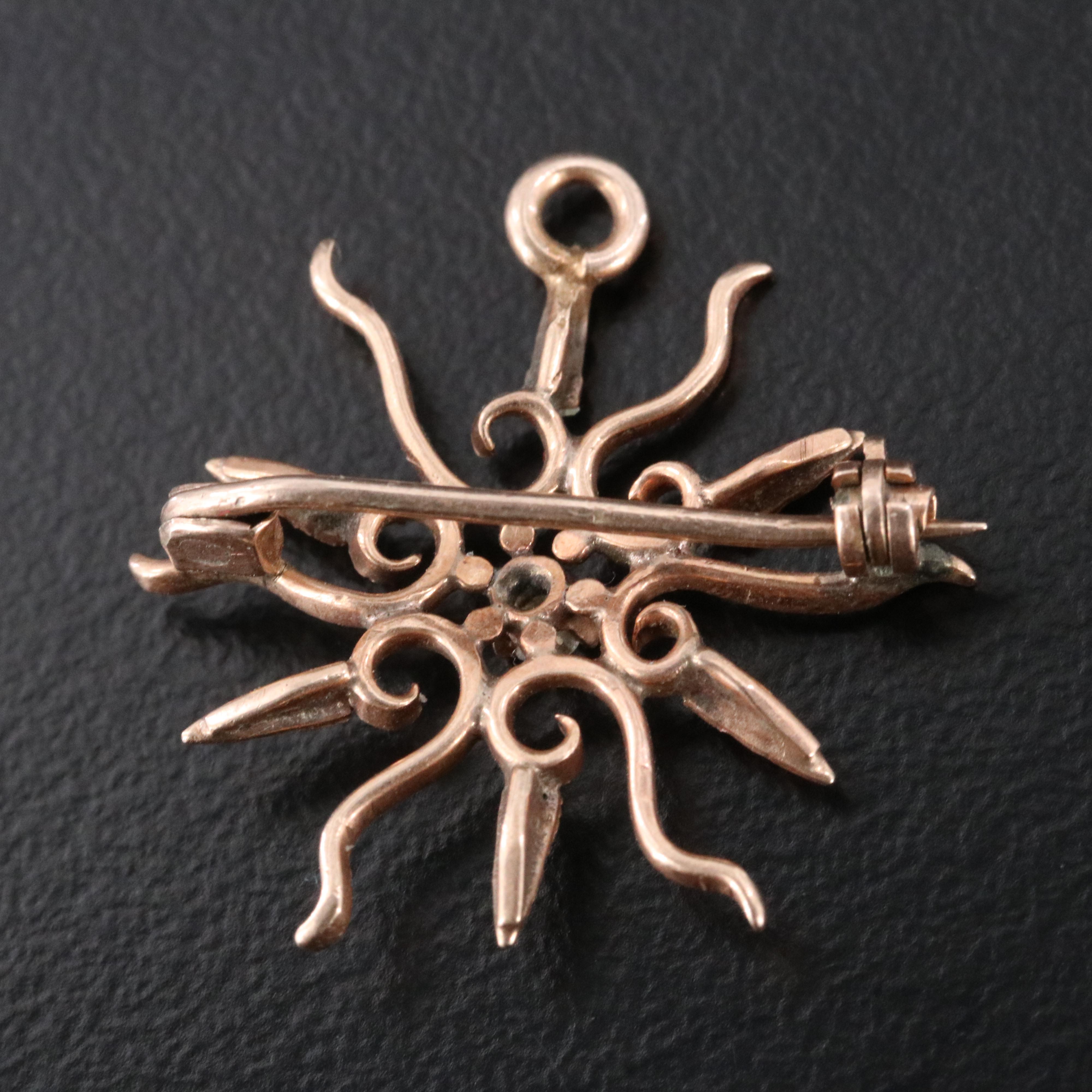 Antique 10K Rose Gold 0.02 CT Diamond Sunburst Converter Pin