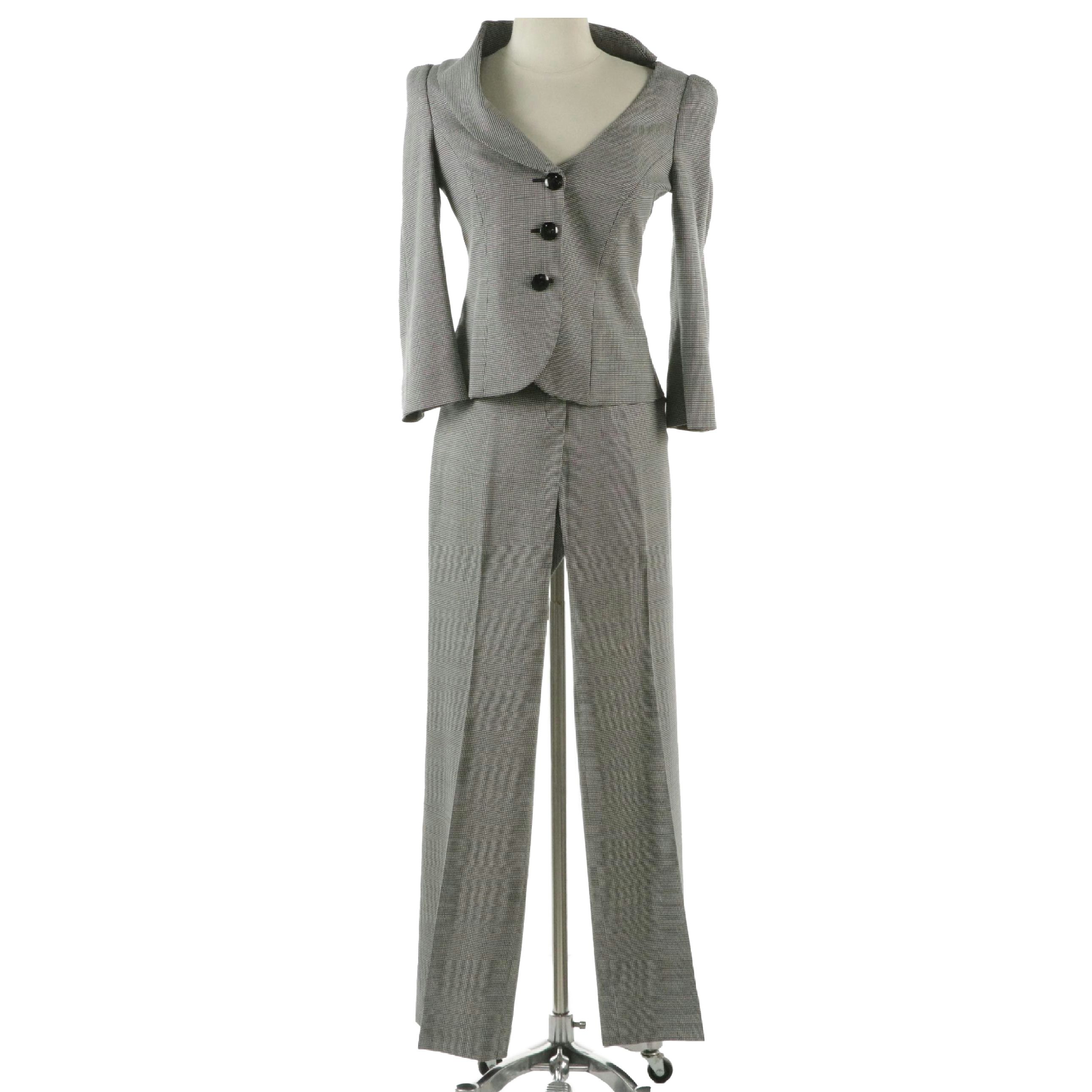 Armani Collezioni Scoop Neck Micro Dotted Wool Suit