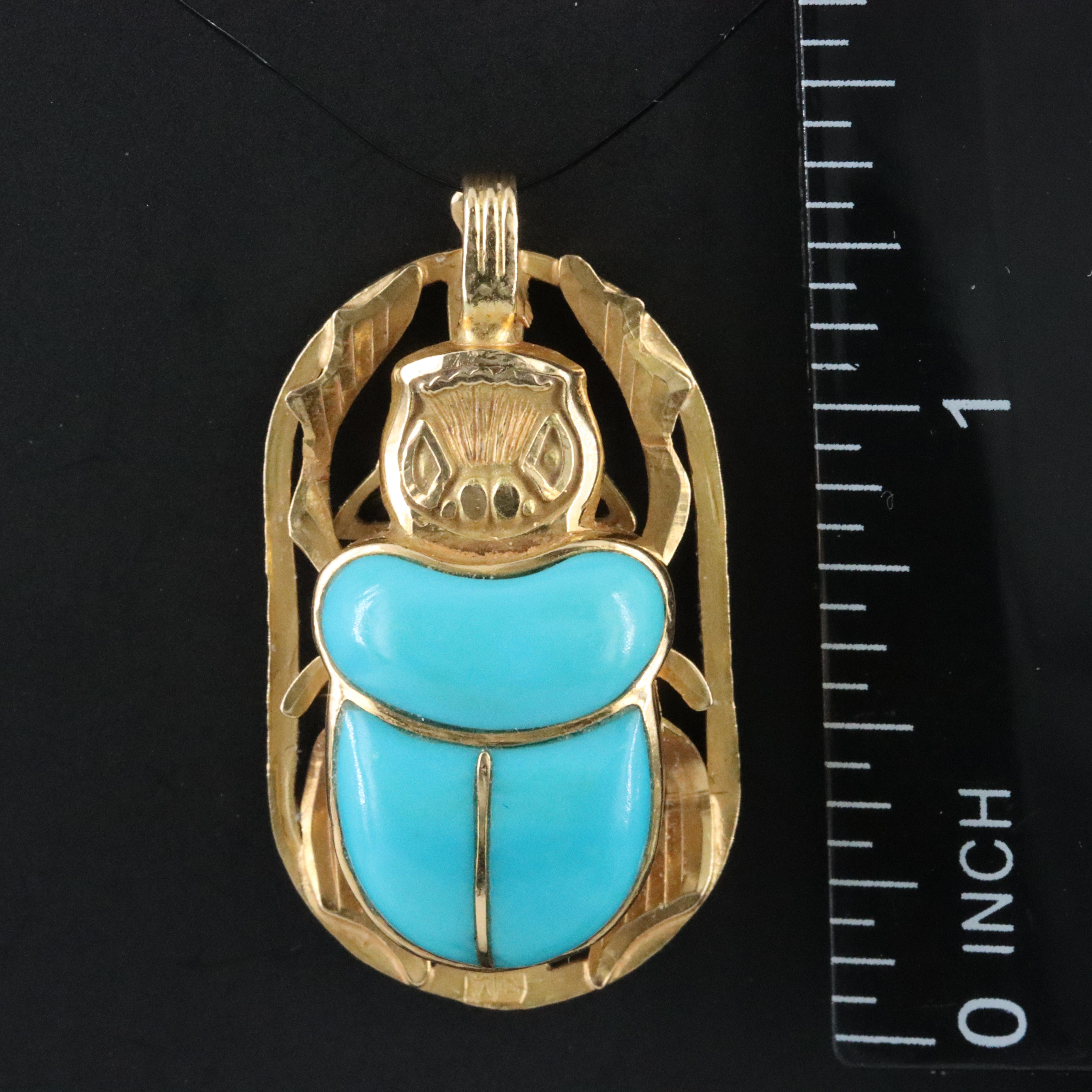 Egyptian 18K Turquoise Scarab Pendant