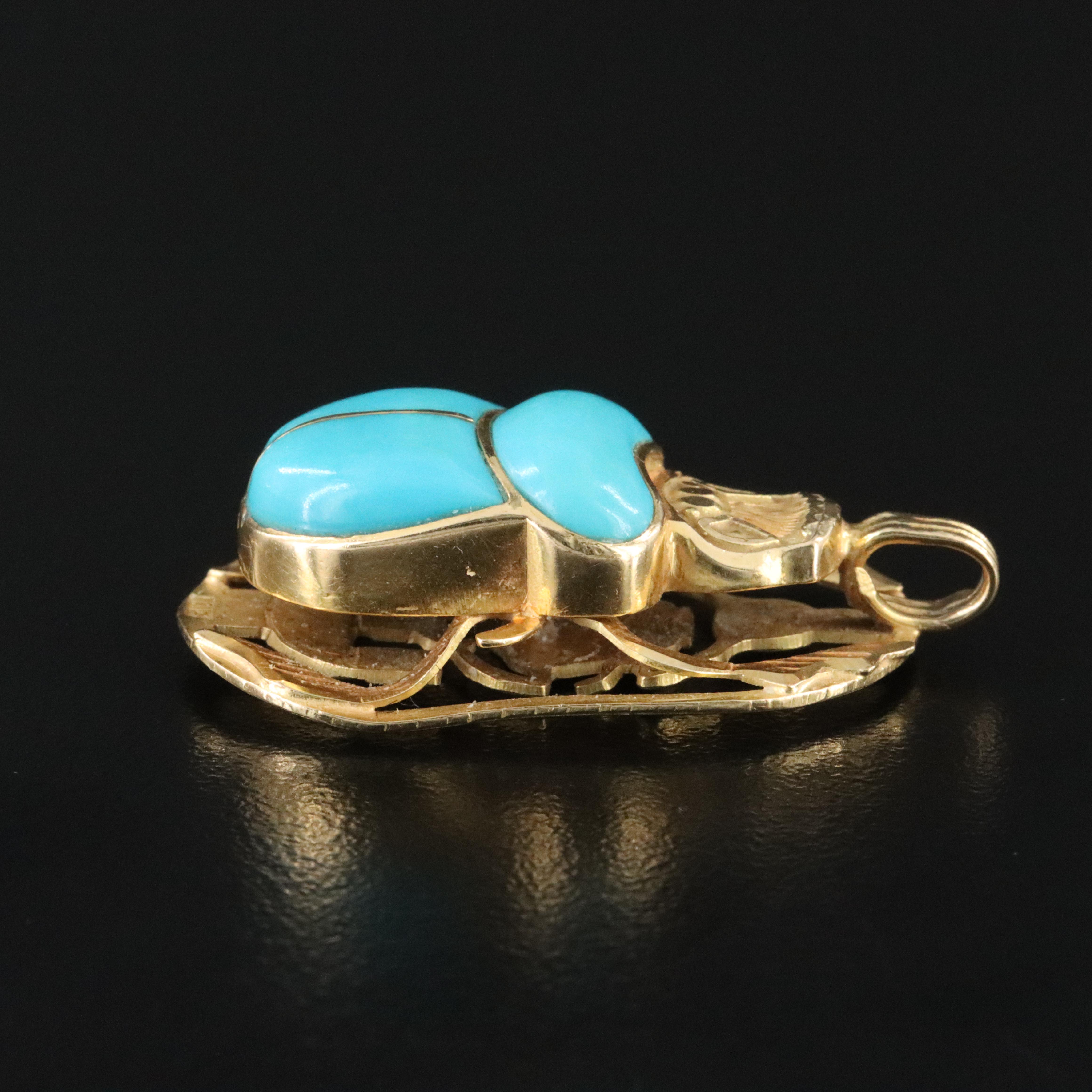 Egyptian 18K Turquoise Scarab Pendant