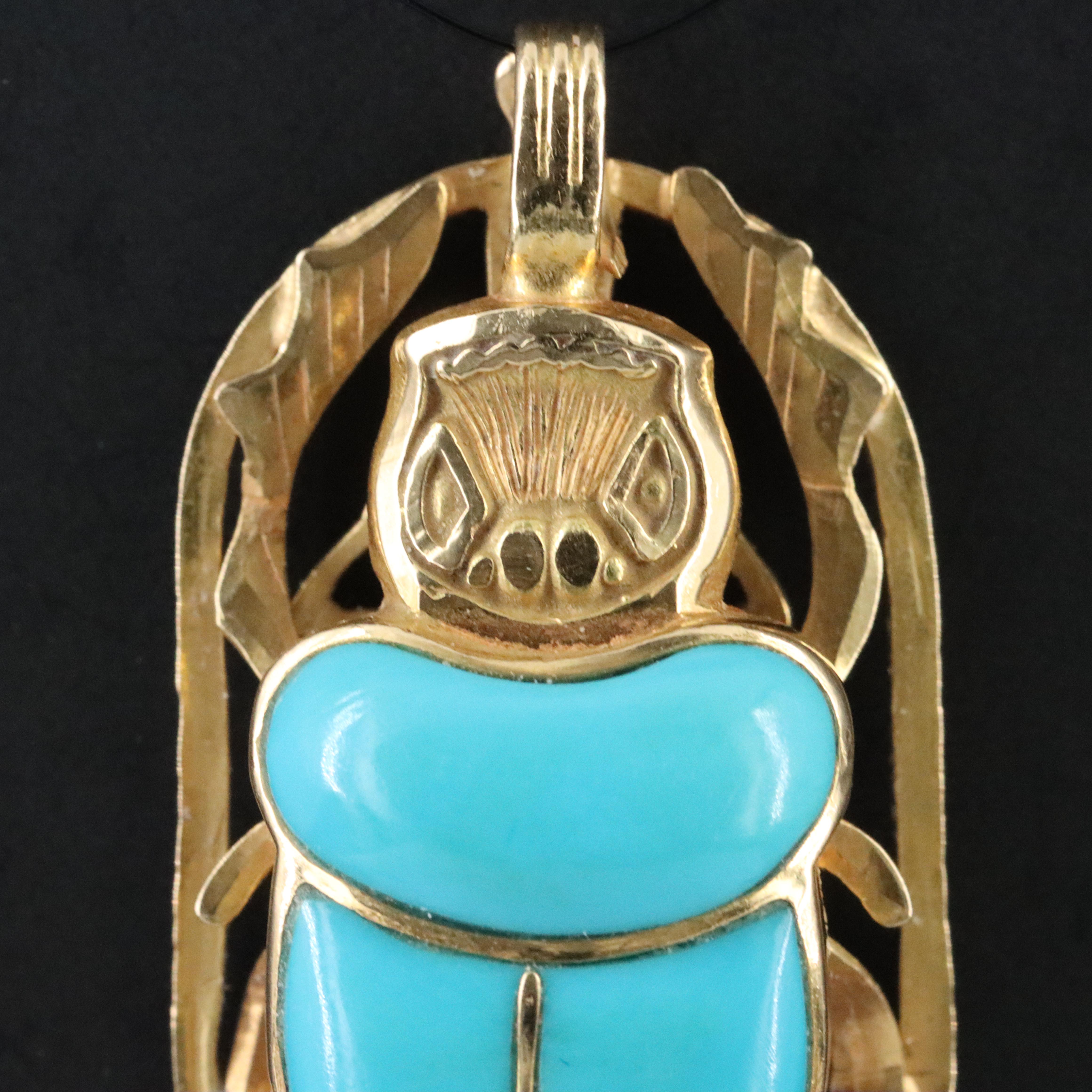 Egyptian 18K Turquoise Scarab Pendant