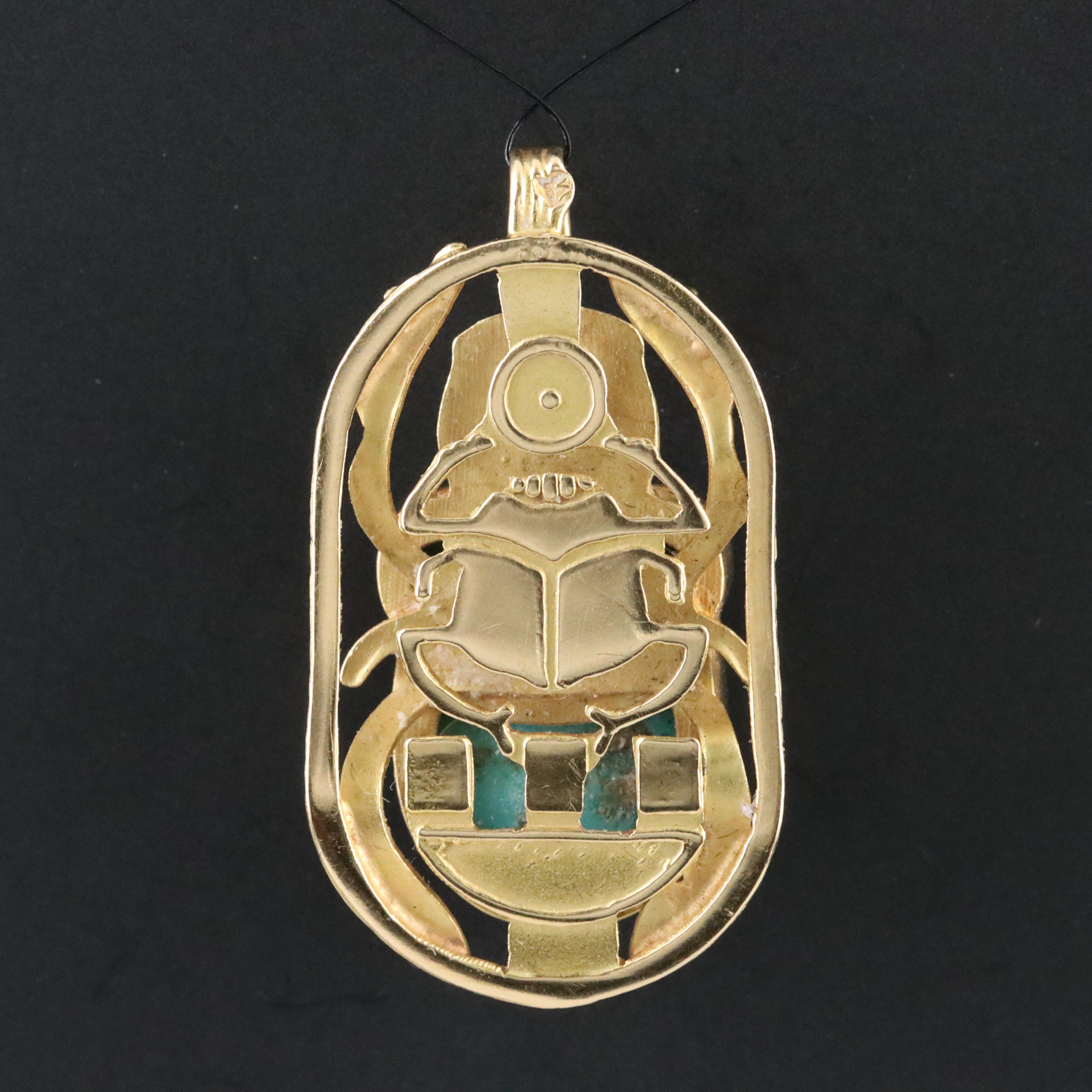 Egyptian 18K Turquoise Scarab Pendant