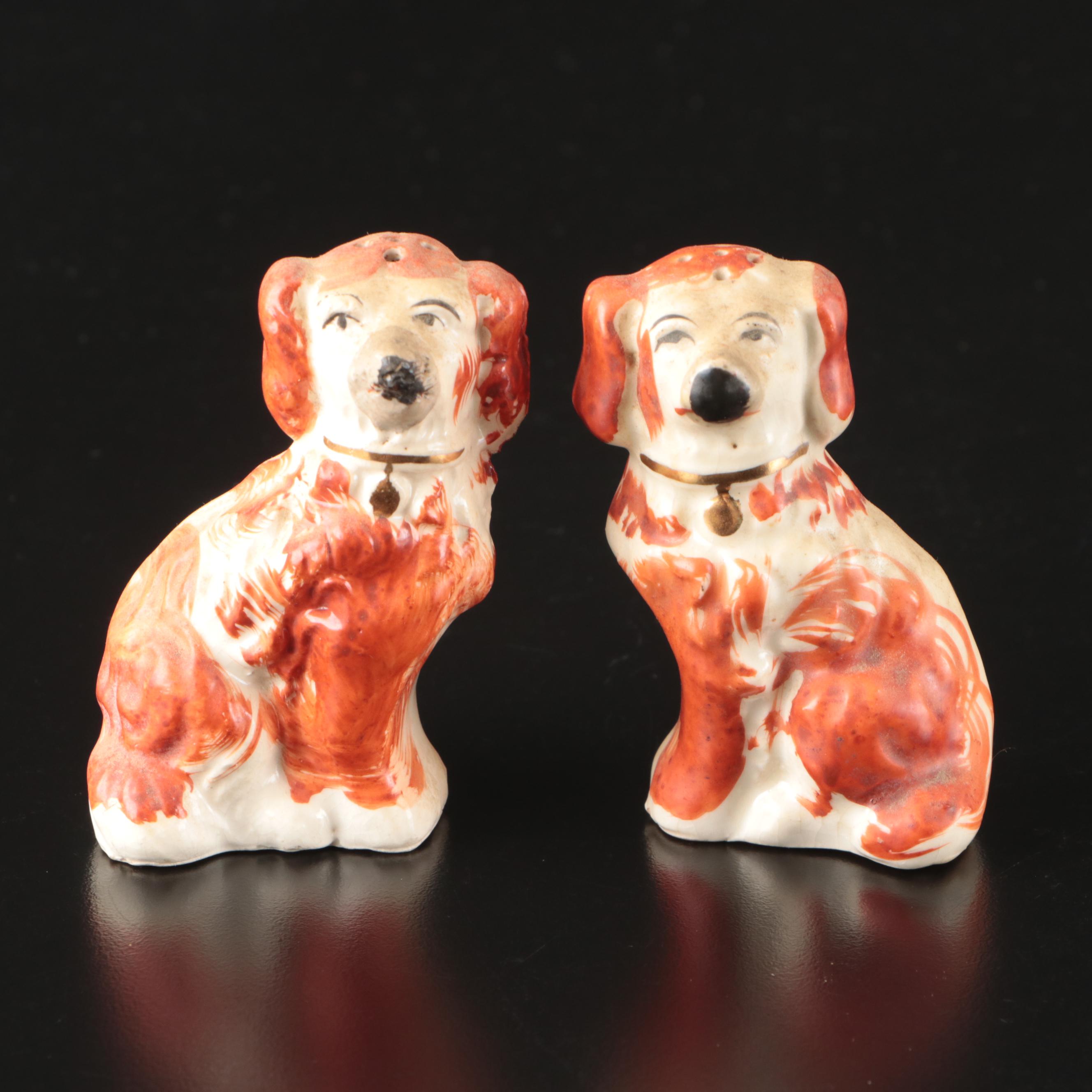 Staffordshire Rust-Colored Spaniels with Japanese Salt and Pepper Shakers