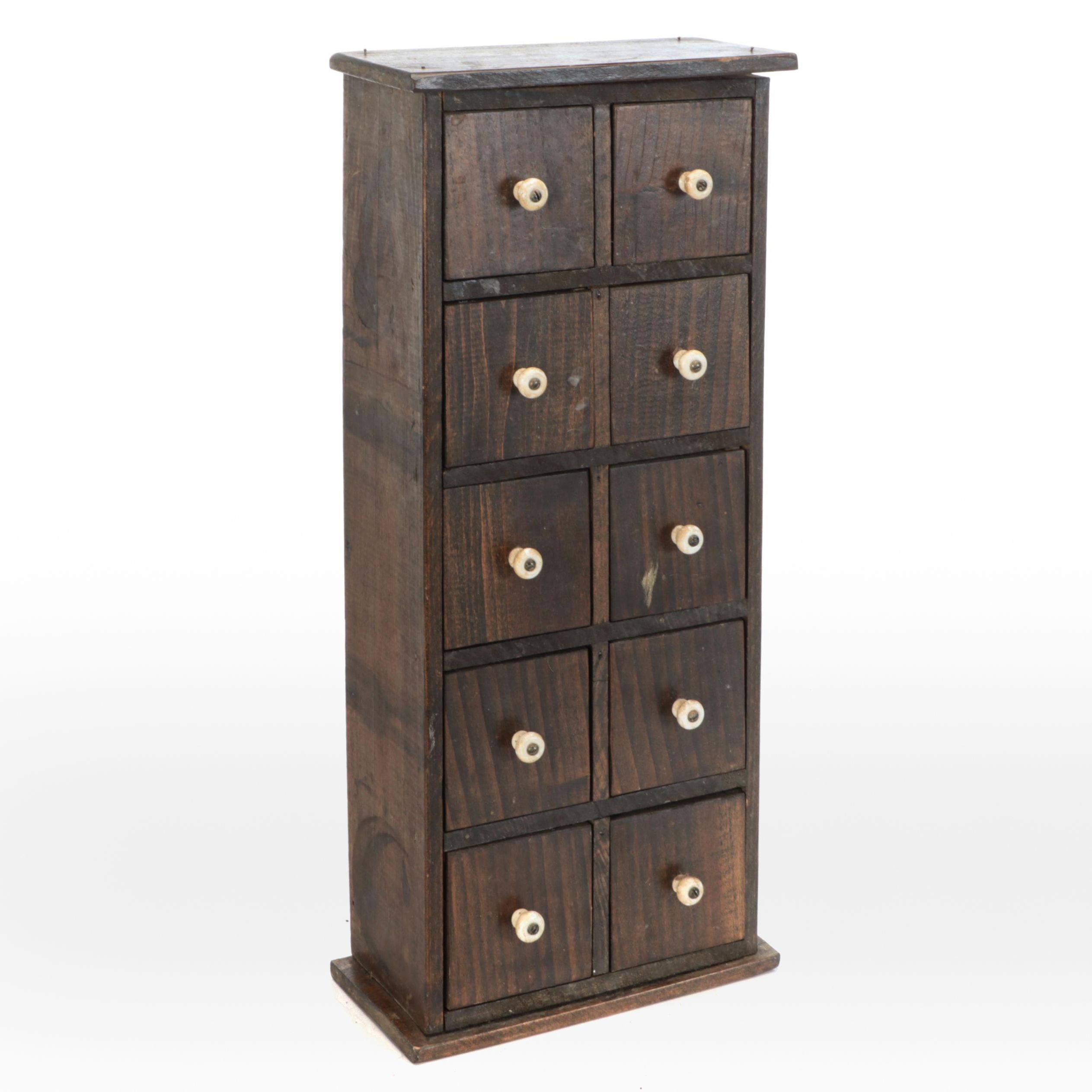 American Primitive Pine Wood Spice Cabinet, Antique