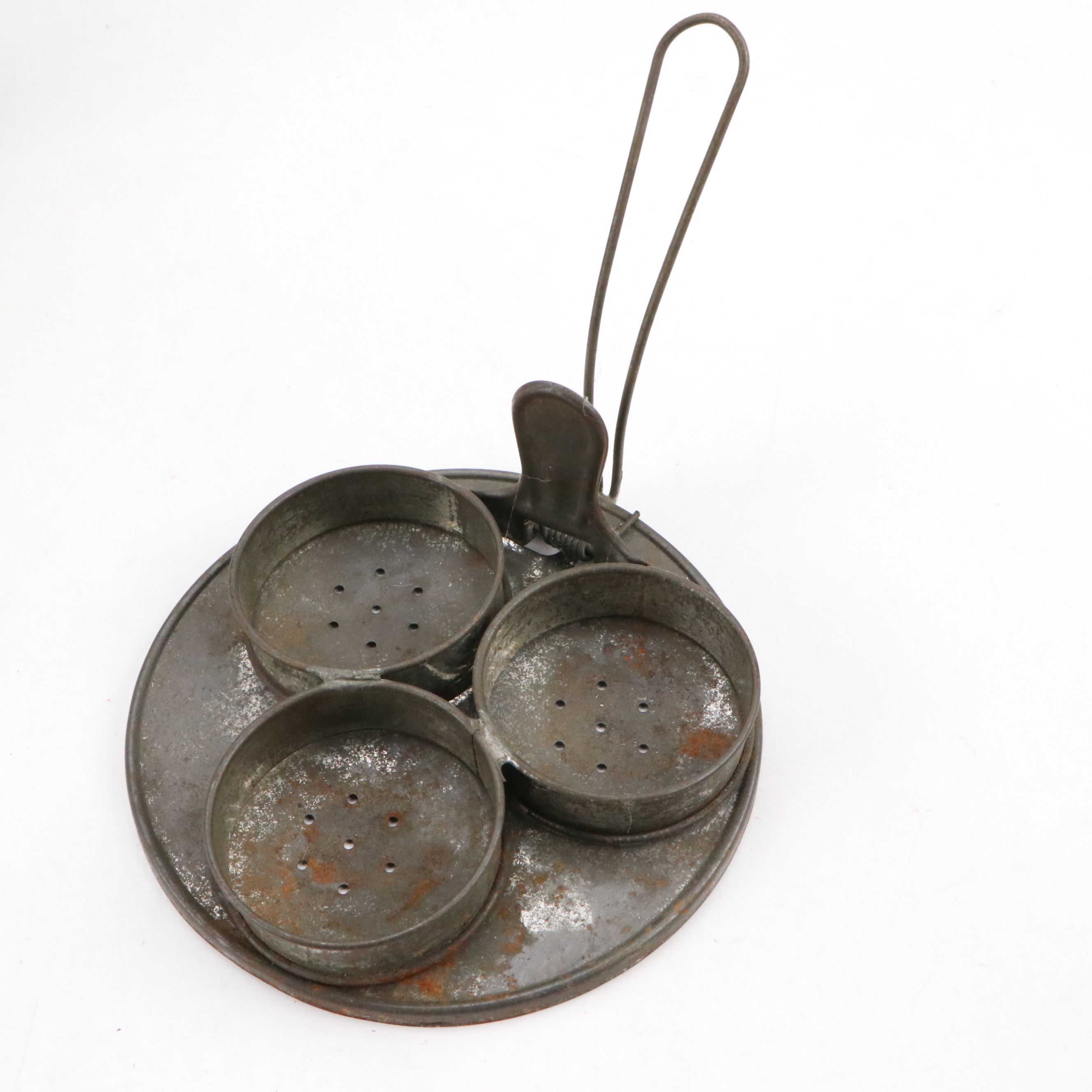Primitive Metal Egg Poacher and Other Kitchen Tools with Cow Plaque