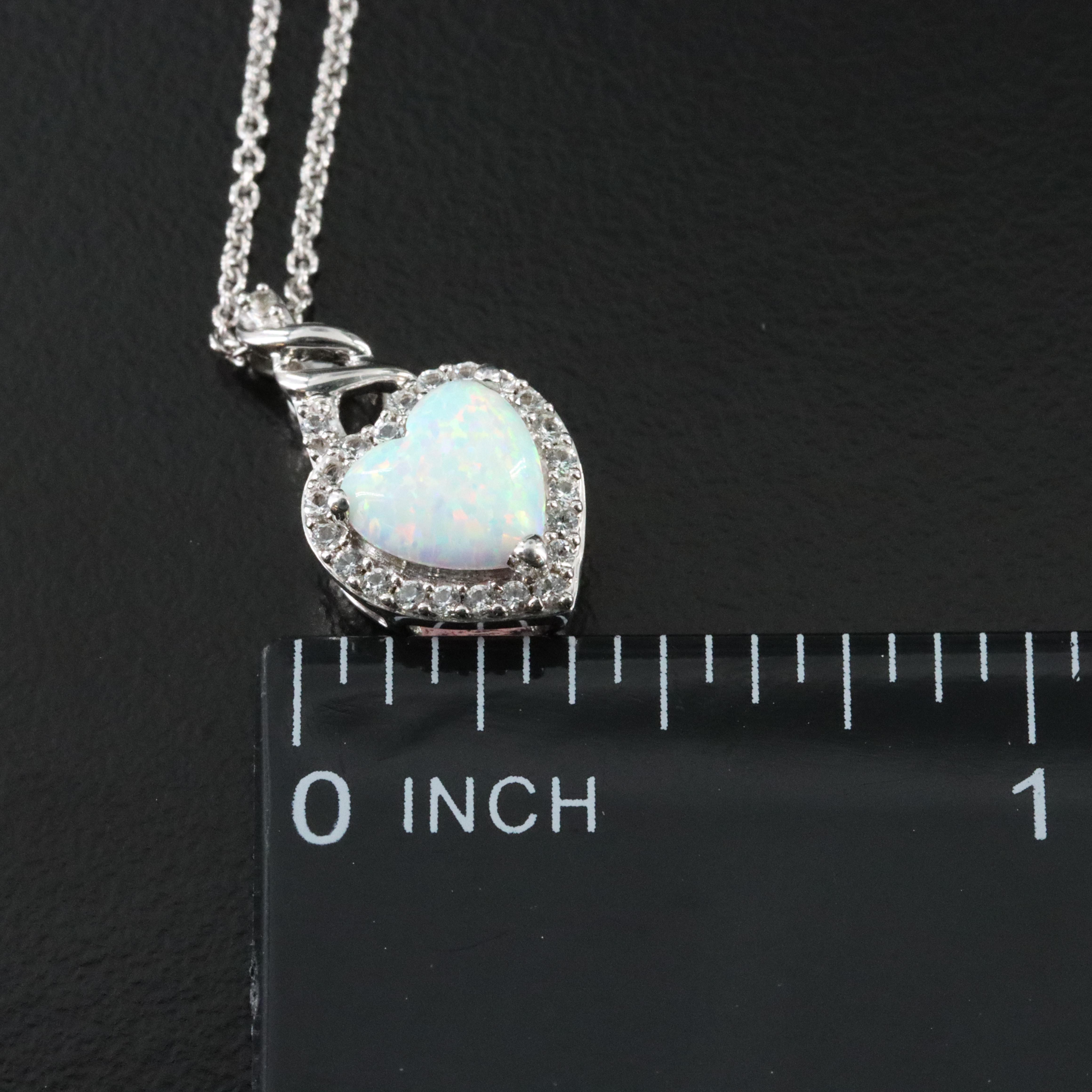 Sterling Opal and White Sapphire Heart Pendant Necklace