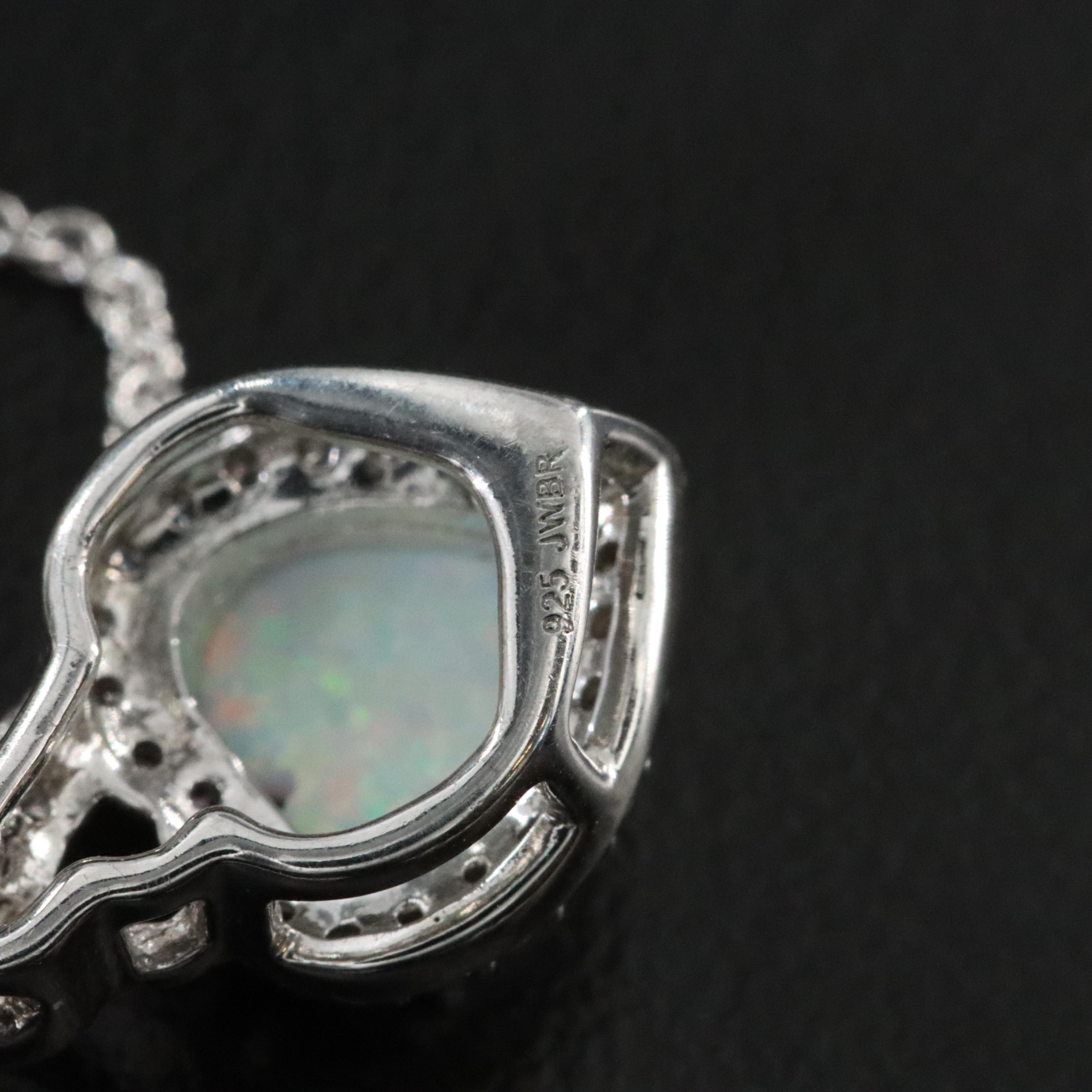 Sterling Opal and White Sapphire Heart Pendant Necklace