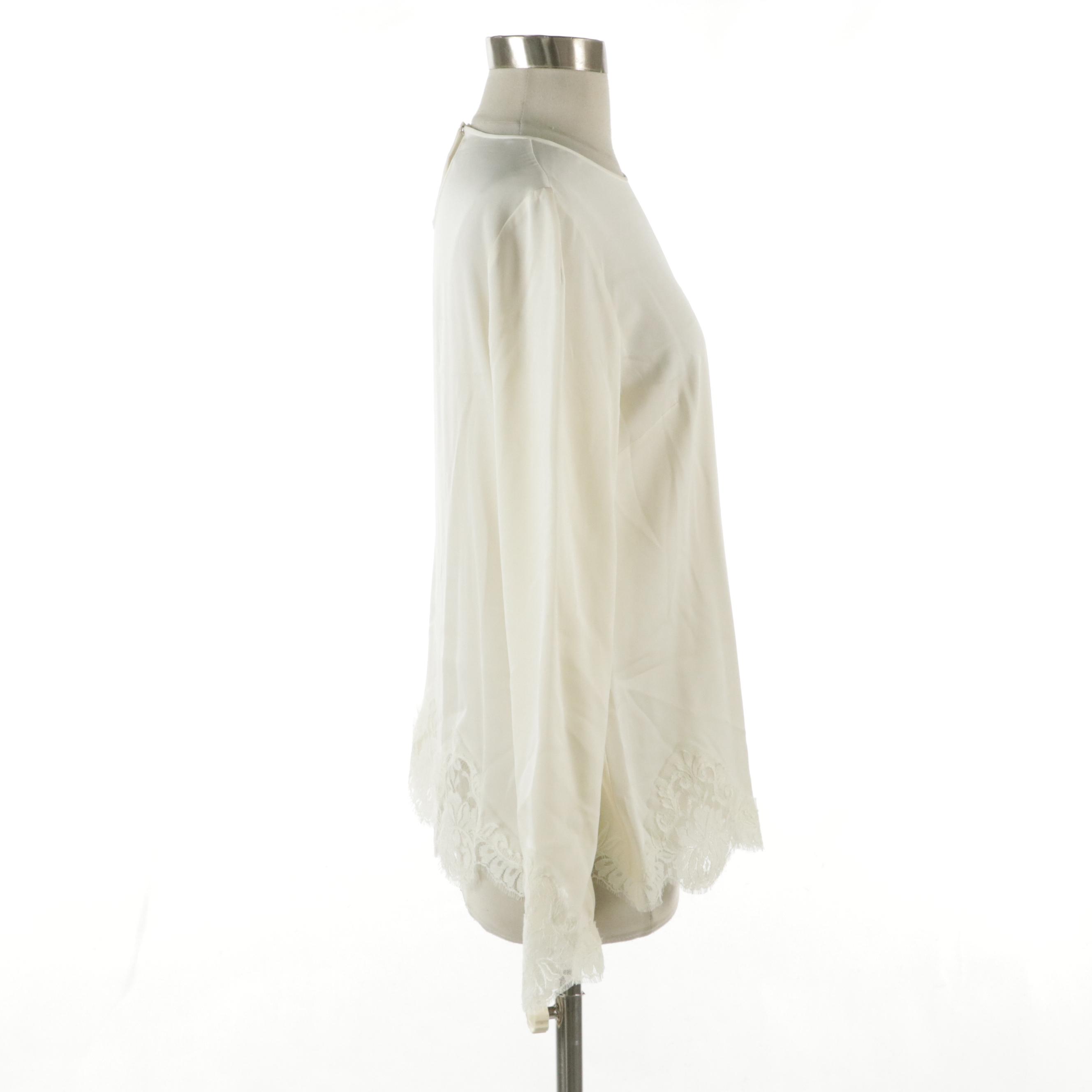 Dolce & Gabbana Ivory Stretch Silk Blouse with Lace Edge Detailing