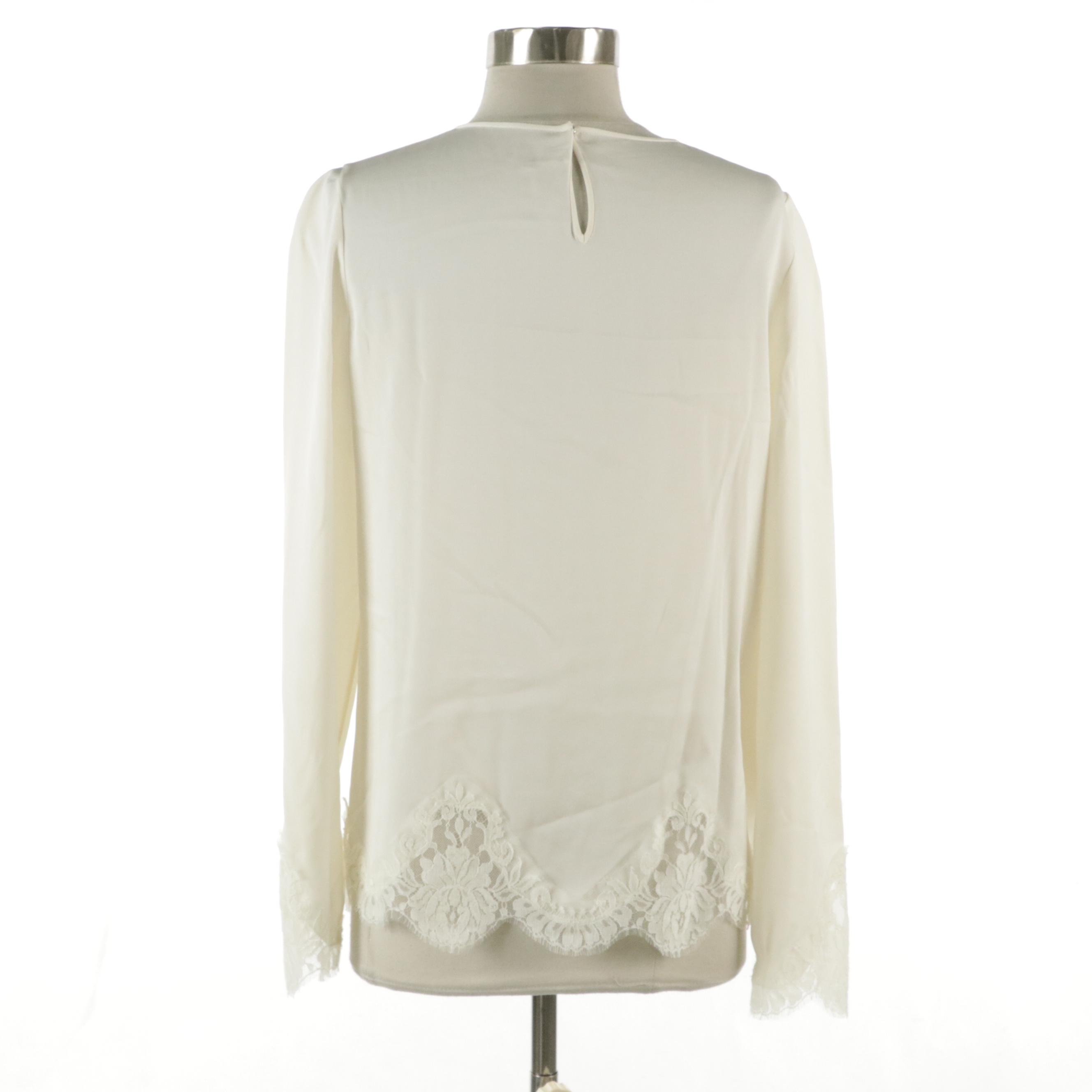 Dolce & Gabbana Ivory Stretch Silk Blouse with Lace Edge Detailing