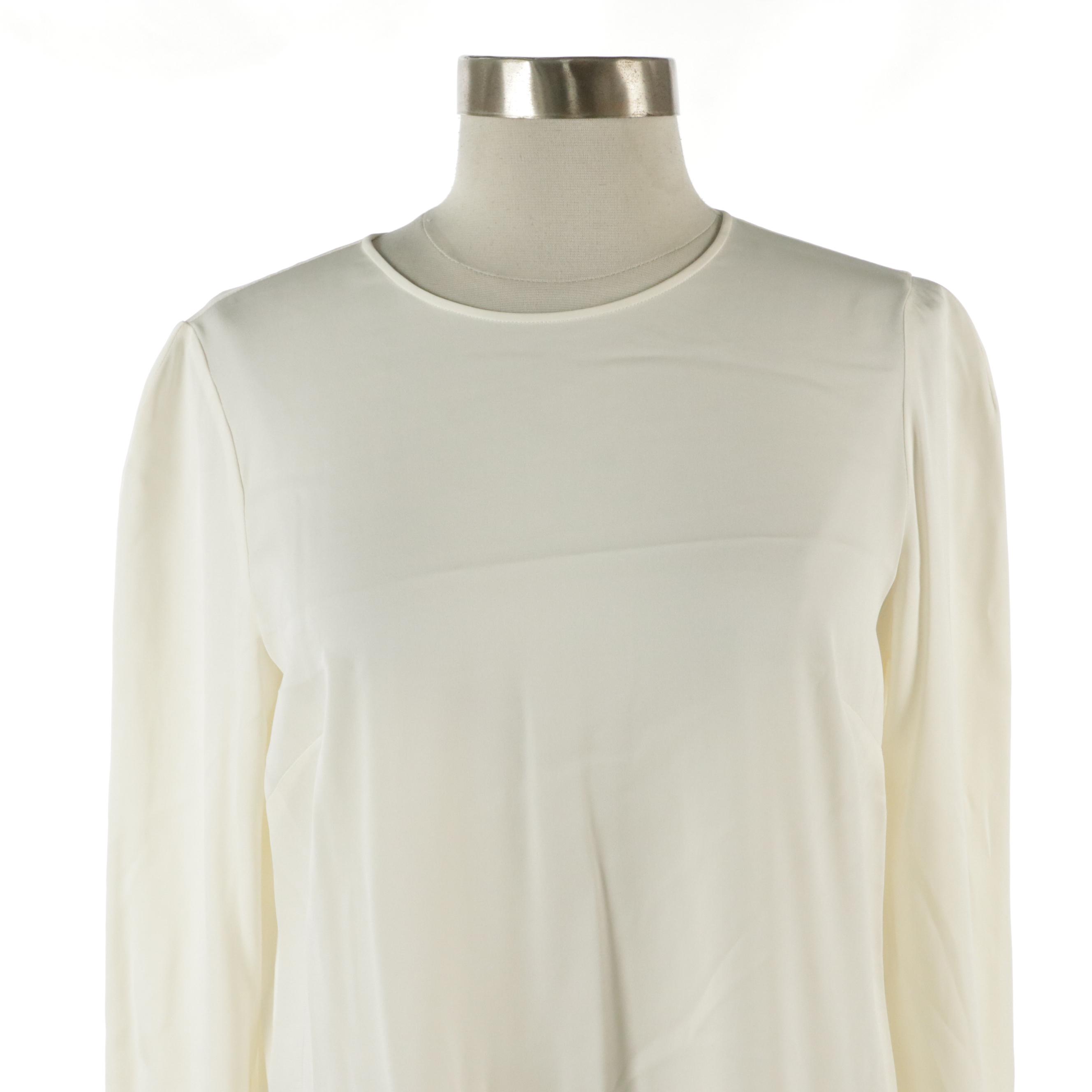 Dolce & Gabbana Ivory Stretch Silk Blouse with Lace Edge Detailing