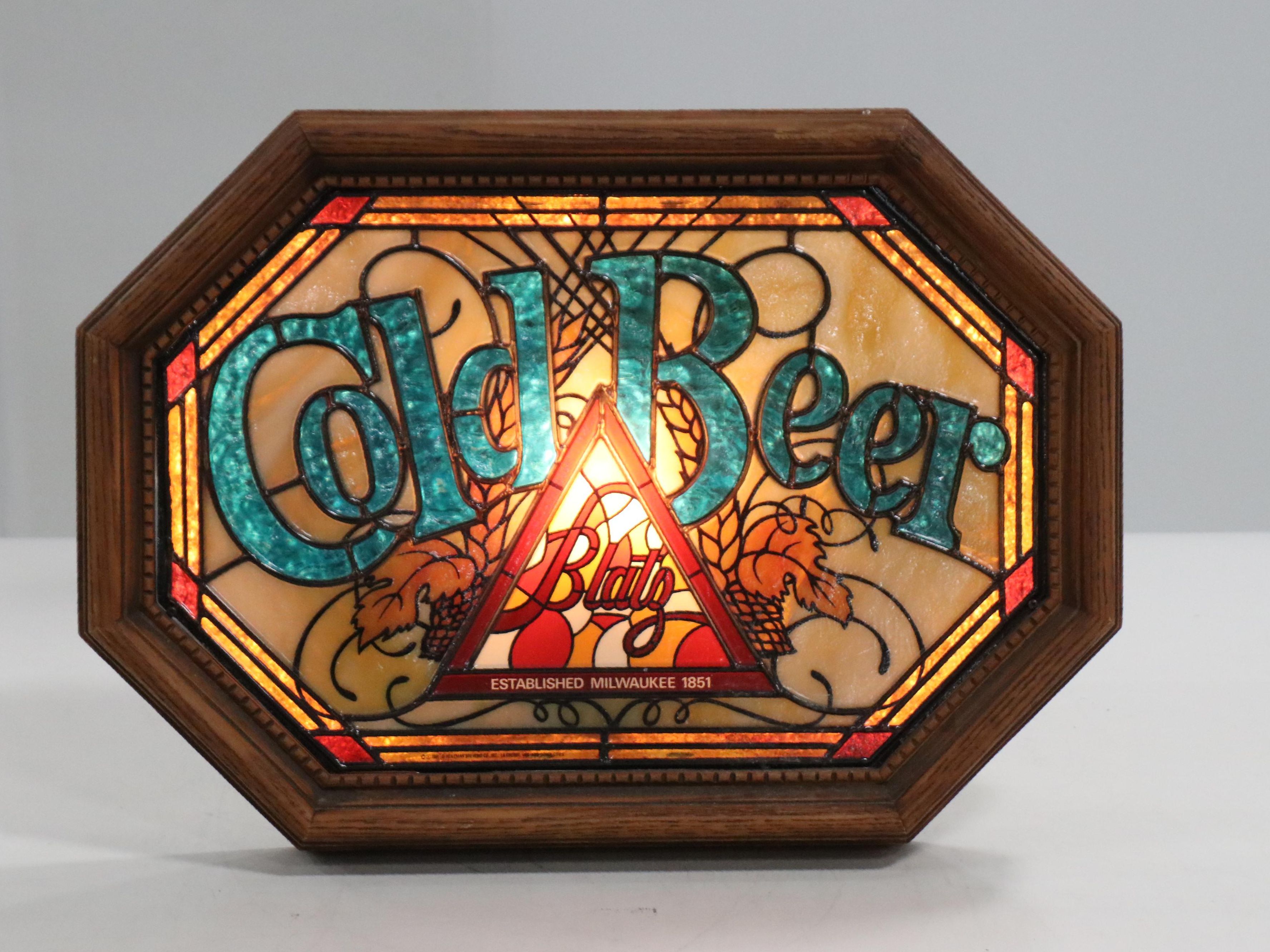 House of Heileman Cold Beer Series Blatz Faux-Stained Glass Light-Up Sign