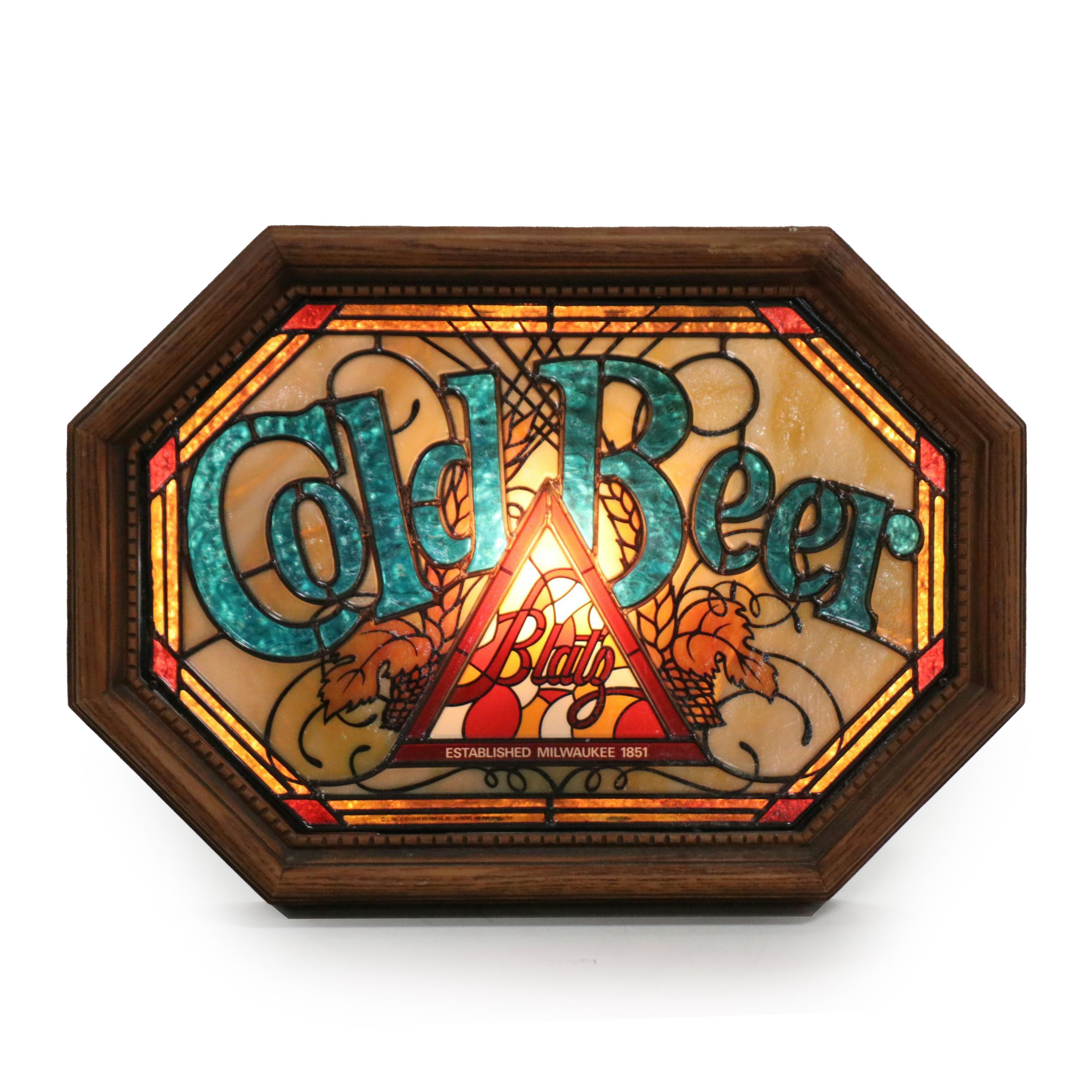 House of Heileman Cold Beer Series Blatz Faux-Stained Glass Light-Up Sign