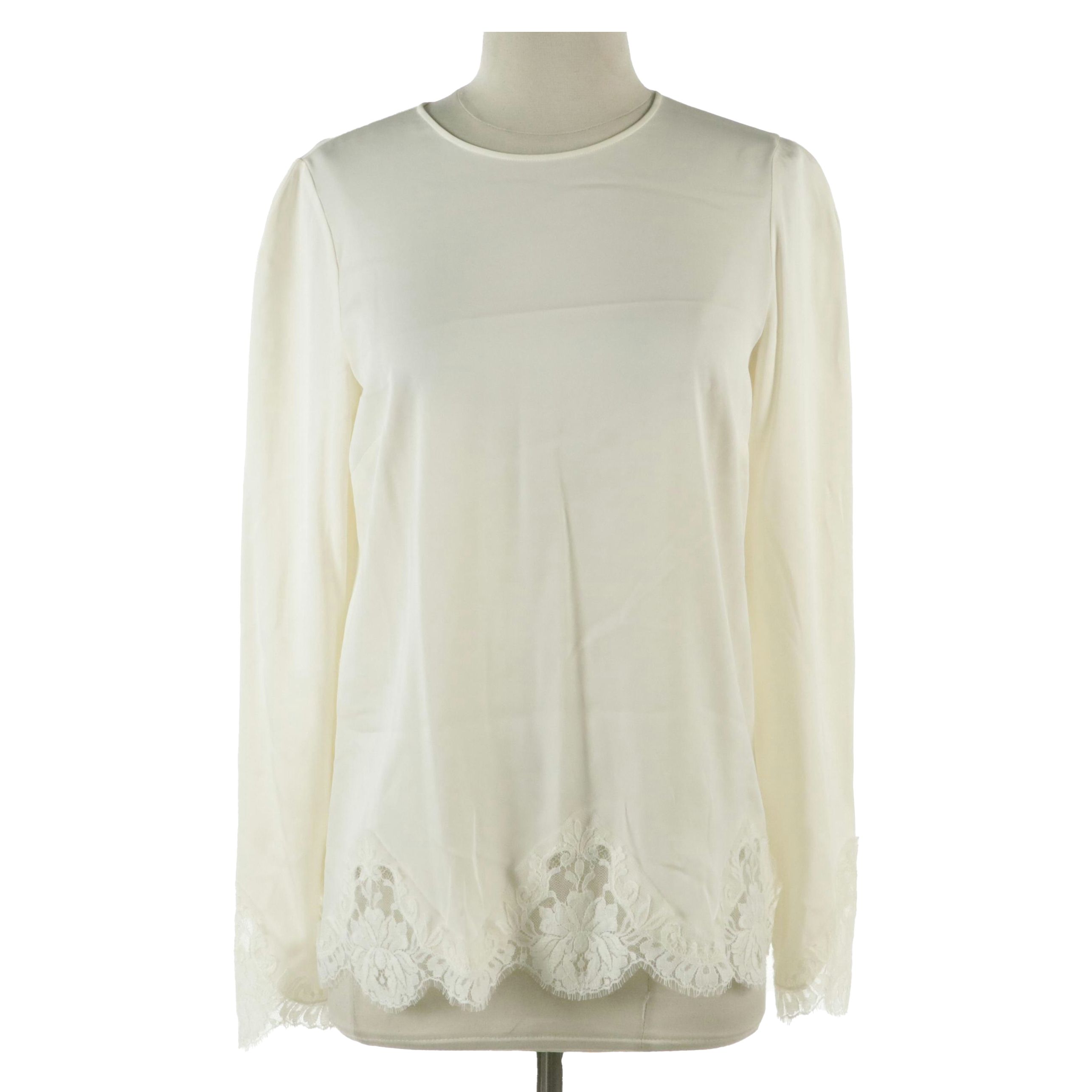 Dolce & Gabbana Ivory Stretch Silk Blouse with Lace Edge Detailing