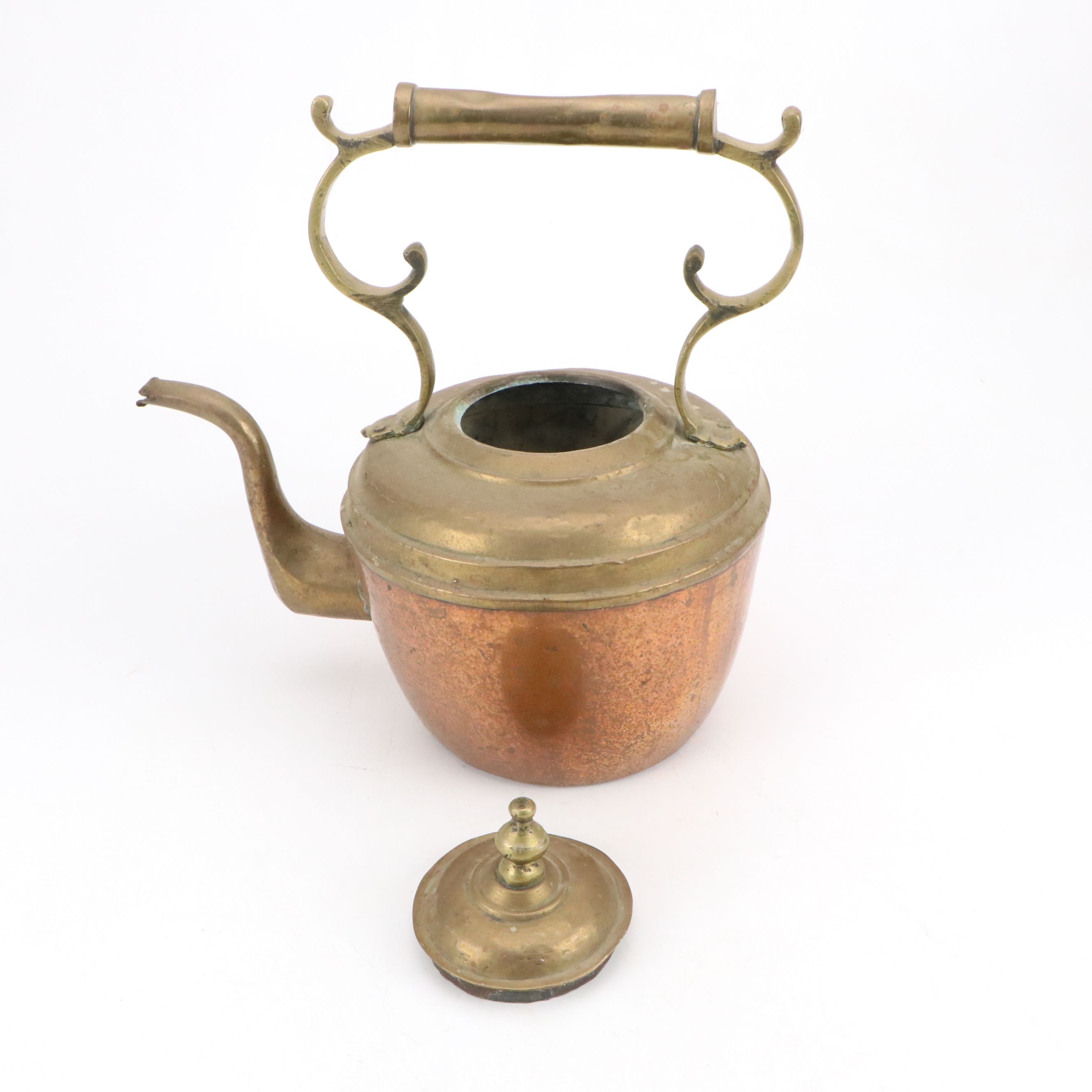 Copper and Brass Kettle with Fireplace Trivet Stand