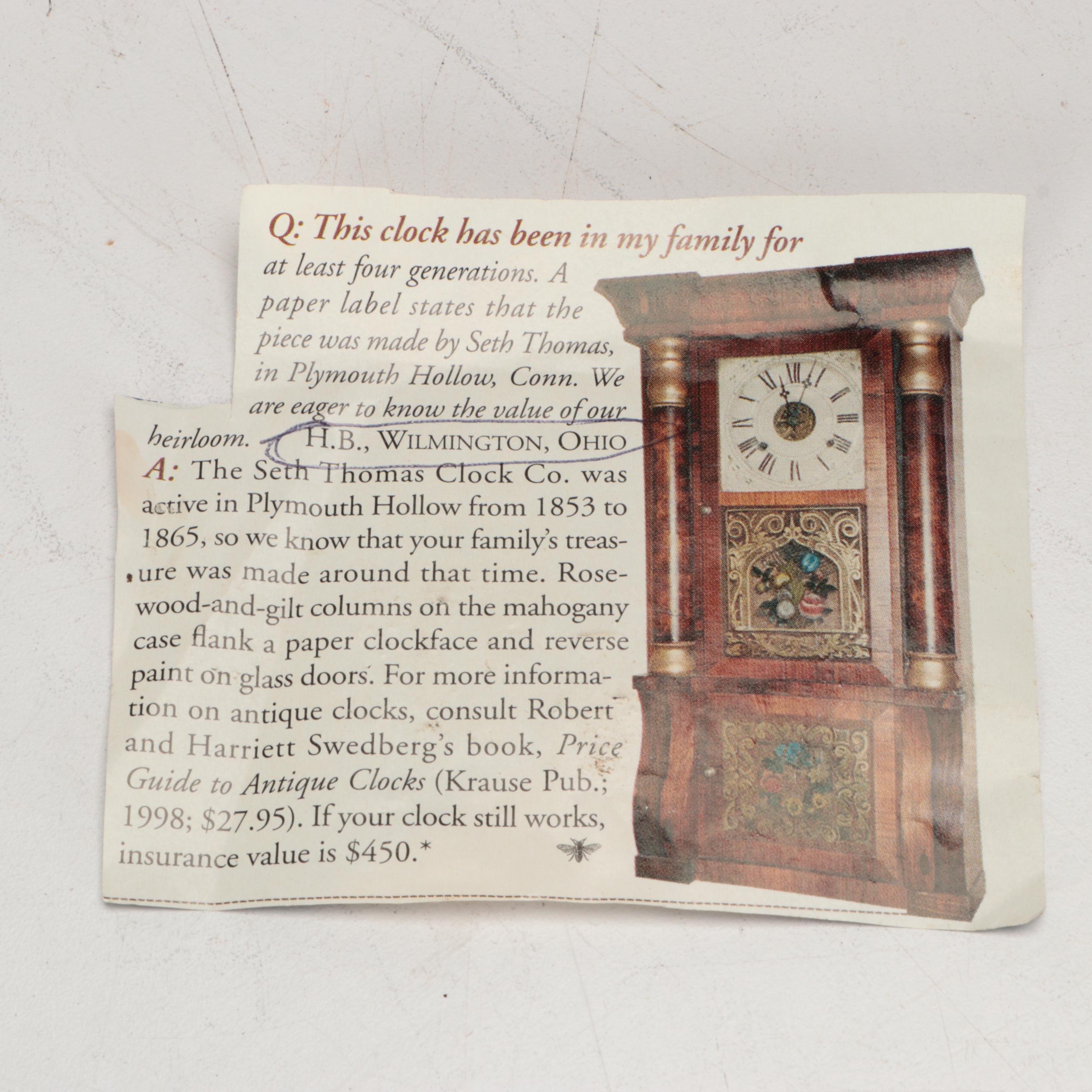 Seth Thomas Mahogany Ogee Mantel Clock