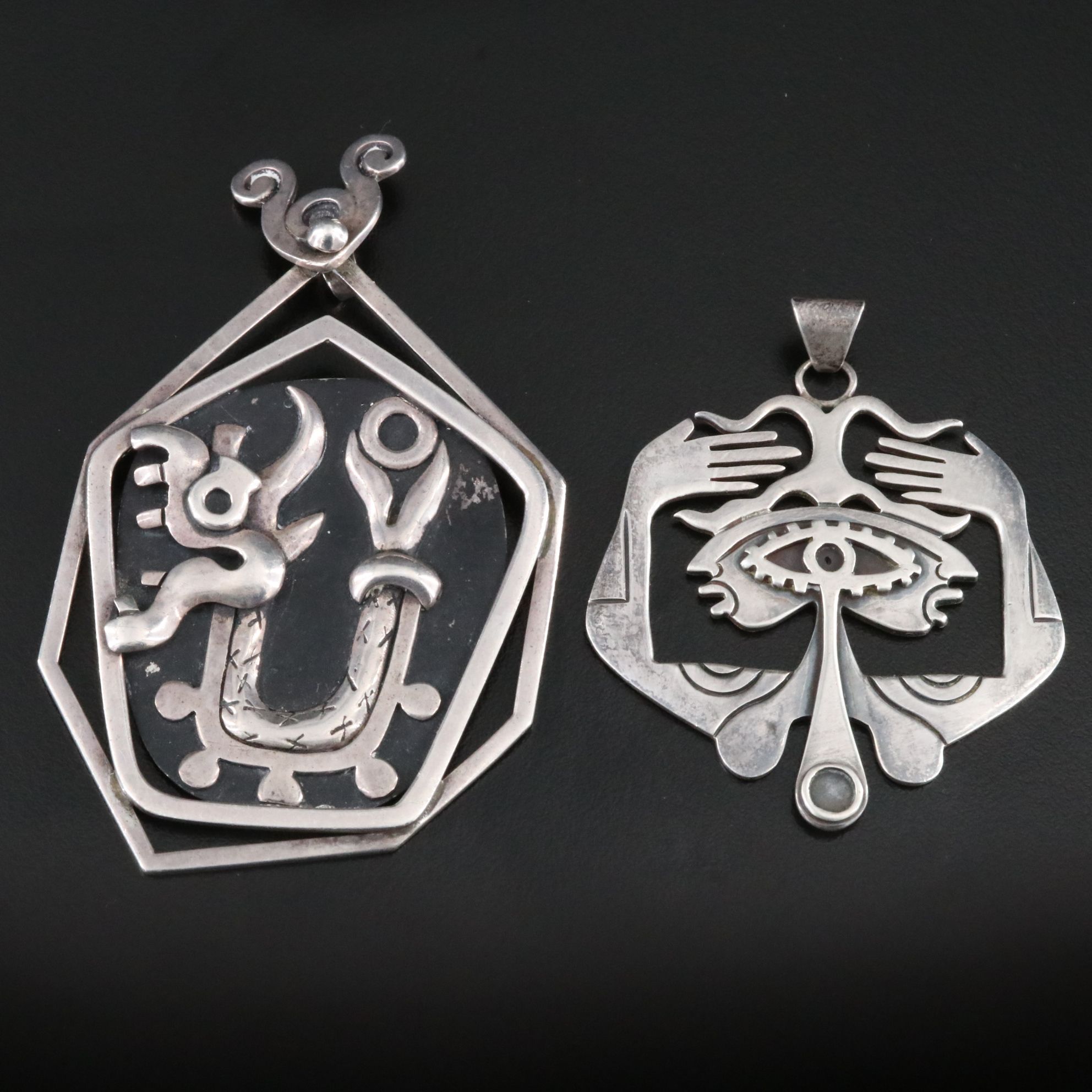 Modernist Mexican Sterling Pendants ft Miguel Garcia Martinez for Rancho Alegre