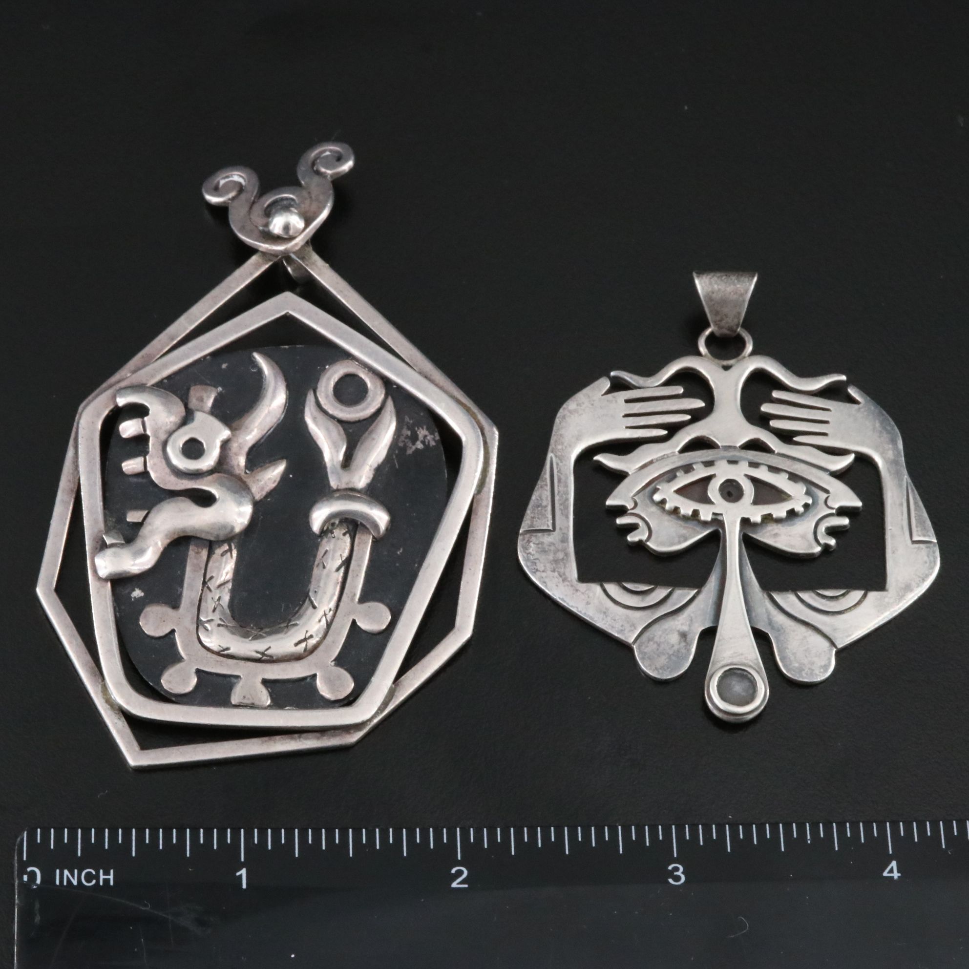 Modernist Mexican Sterling Pendants ft Miguel Garcia Martinez for Rancho Alegre