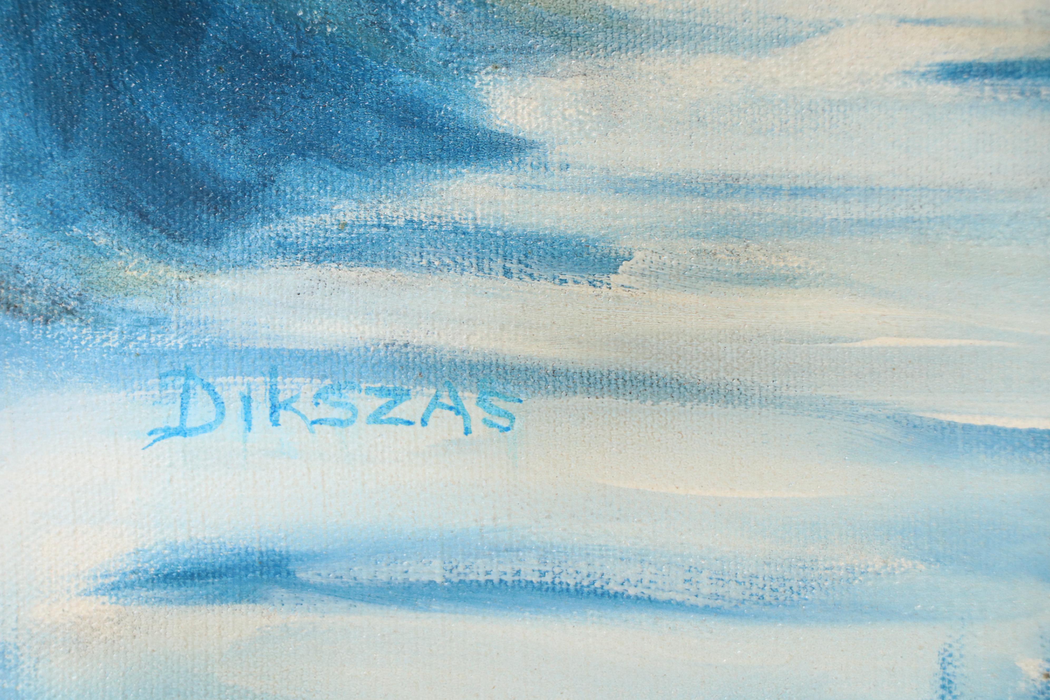 Dikszas Landscape Oil Painting of Windmill, Late 20th Century